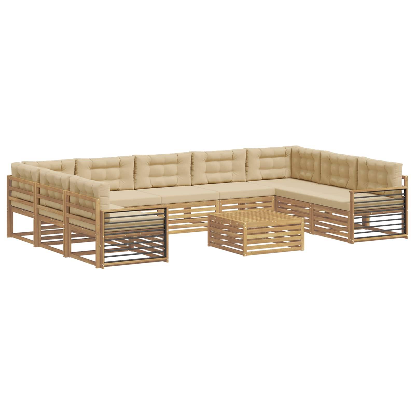vidaXL Outdoor-Sofagarnitur 10 pcs Weiß und Beige Massivholz Akazie