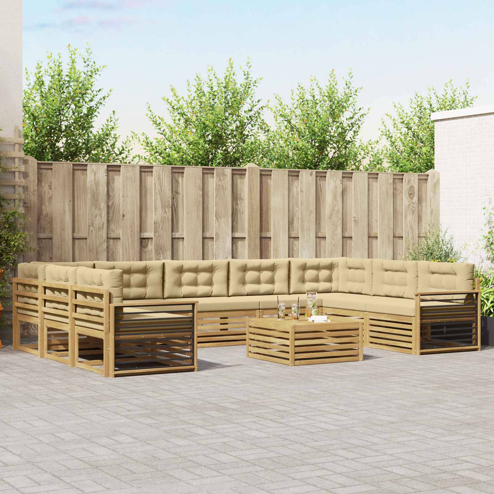 vidaXL Outdoor-Sofagarnitur 10 pcs Weiß und Beige Massivholz Akazie