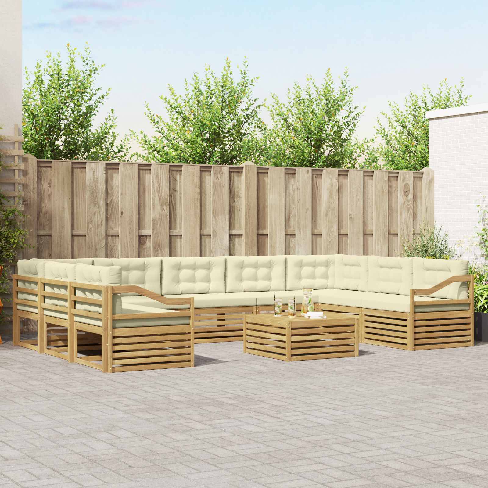 vidaXL Outdoor-Sofagarnitur mit Kissen 10 pcs Weiß und Creme Polyester