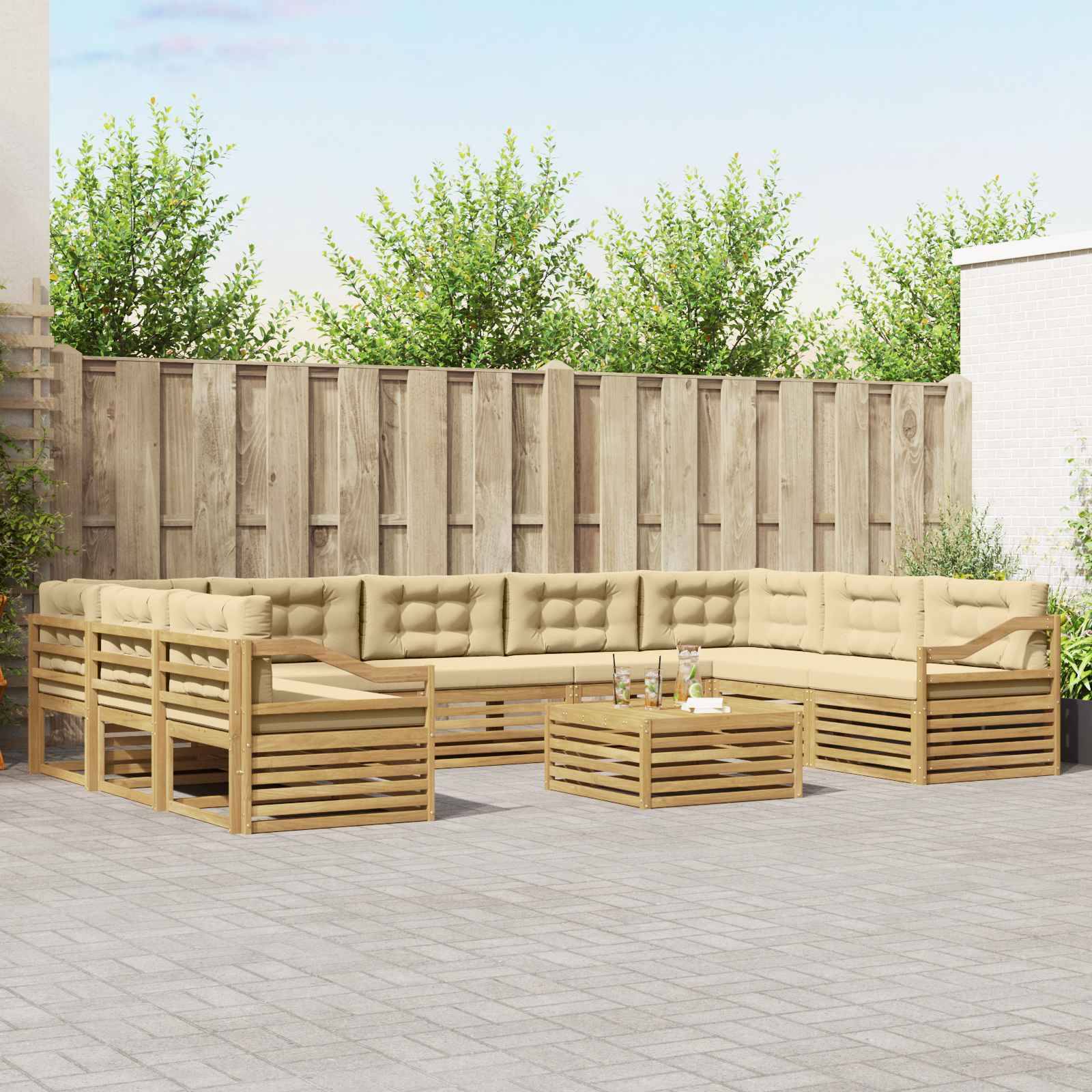 vidaXL Outdoor-Sofagarnitur mit Kissen 10 pcs Weiß und Beige Polyester