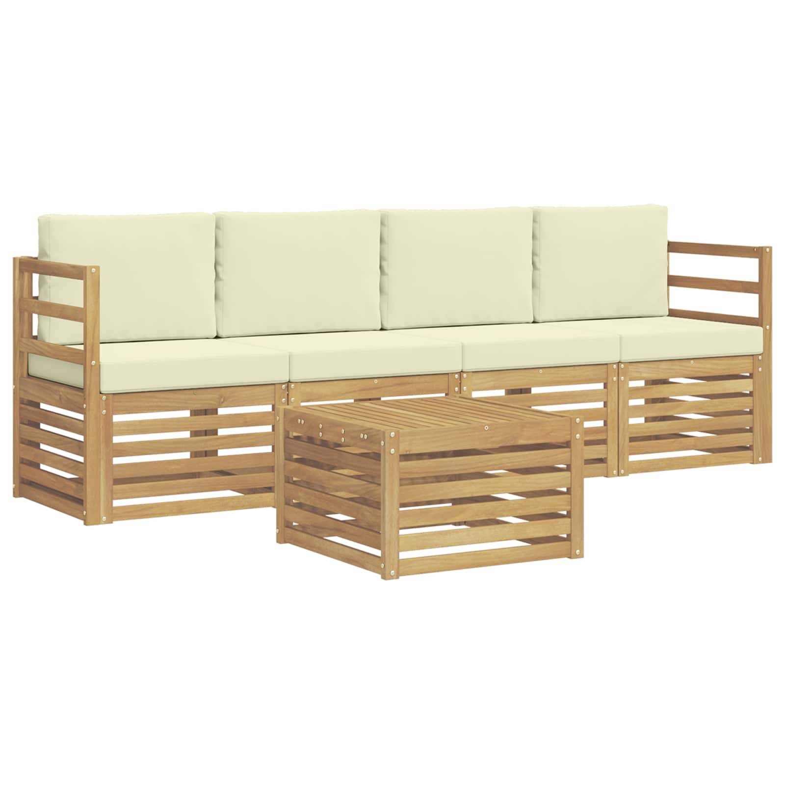 vidaXL Outdoor-Sofagarnitur mit Kissen 5 pcs Weiß und Creme Polyester