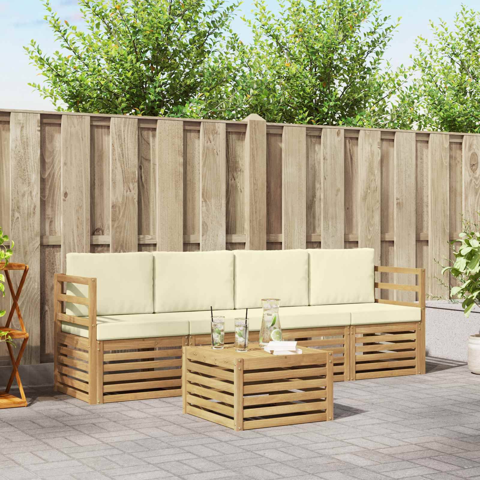 vidaXL Outdoor-Sofagarnitur mit Kissen 5 pcs Weiß und Creme Polyester