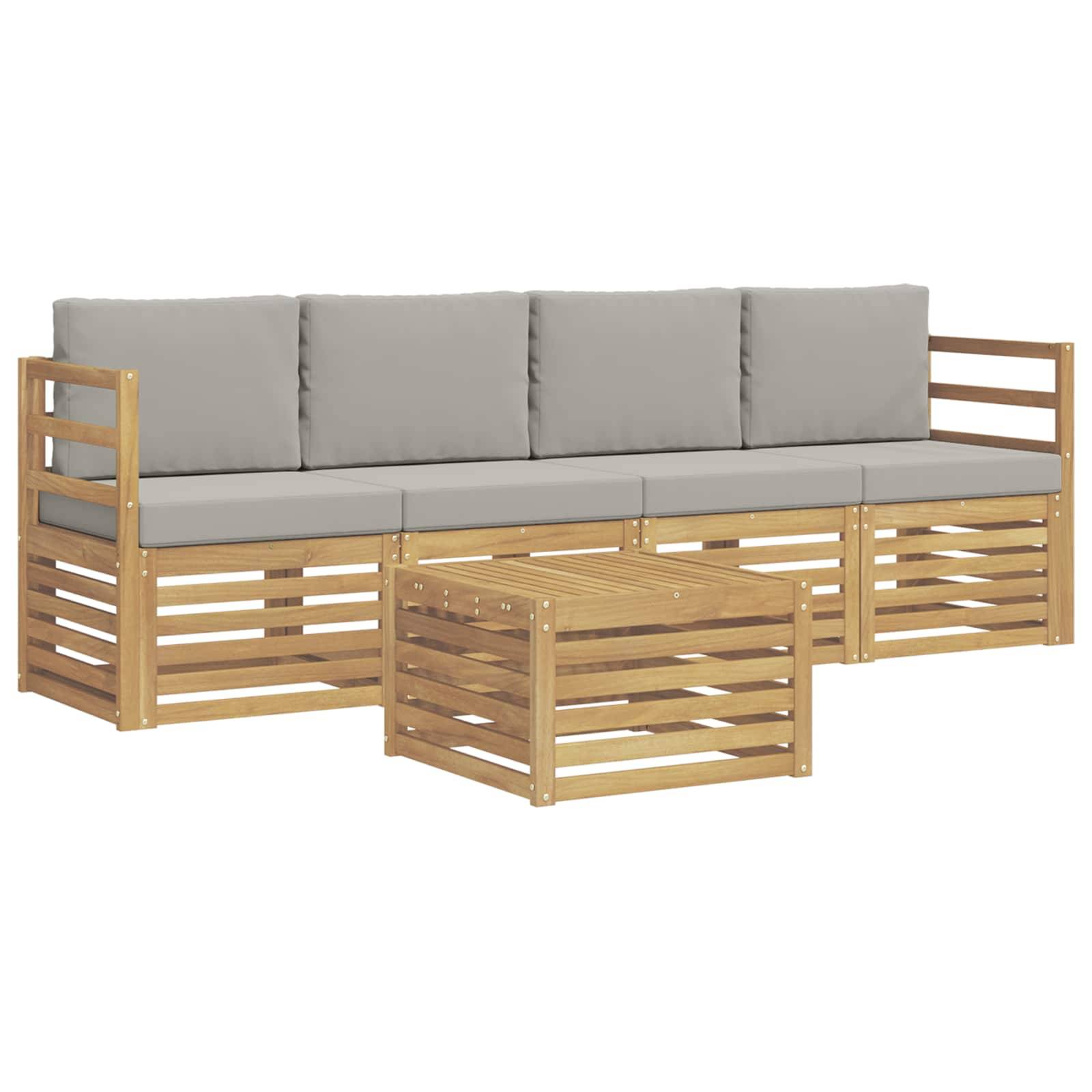 vidaXL Outdoor-Sofagarnitur 5 pcs Weiß und Hellgrau Polyester