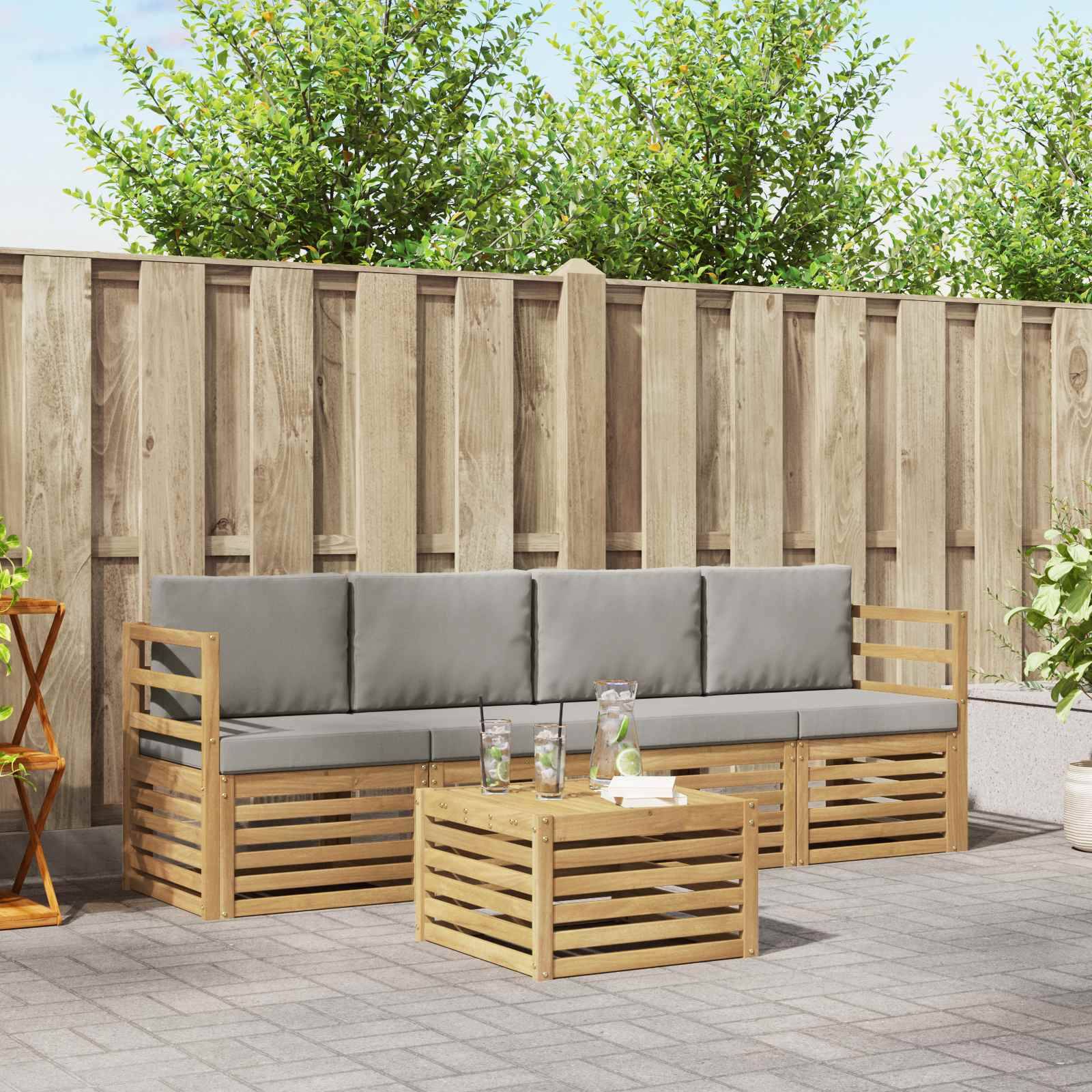 vidaXL Outdoor-Sofagarnitur 5 pcs Weiß und Hellgrau Polyester