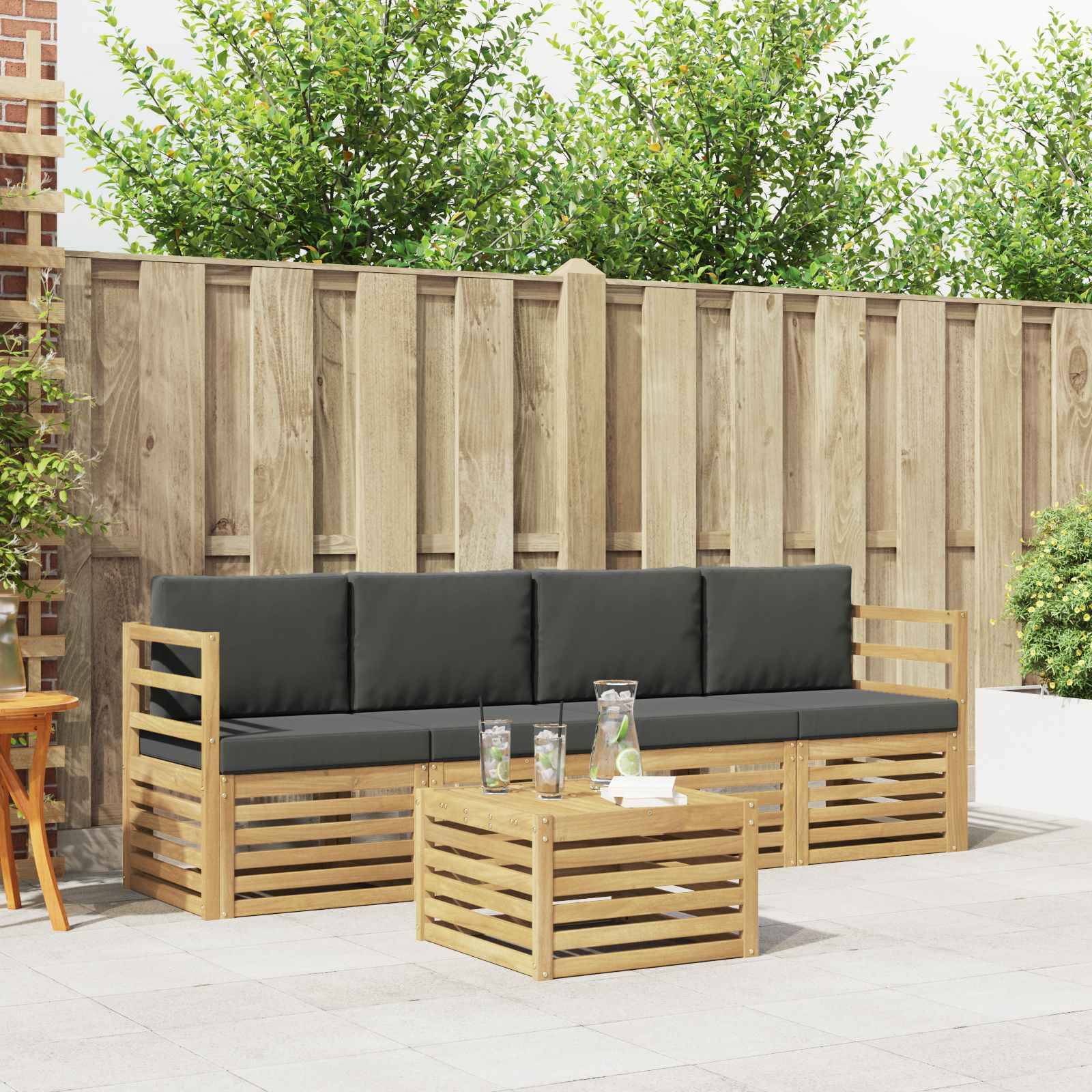 vidaXL Outdoor-Sofagarnitur 5 pcs Weiß und Anthrazit Polyester