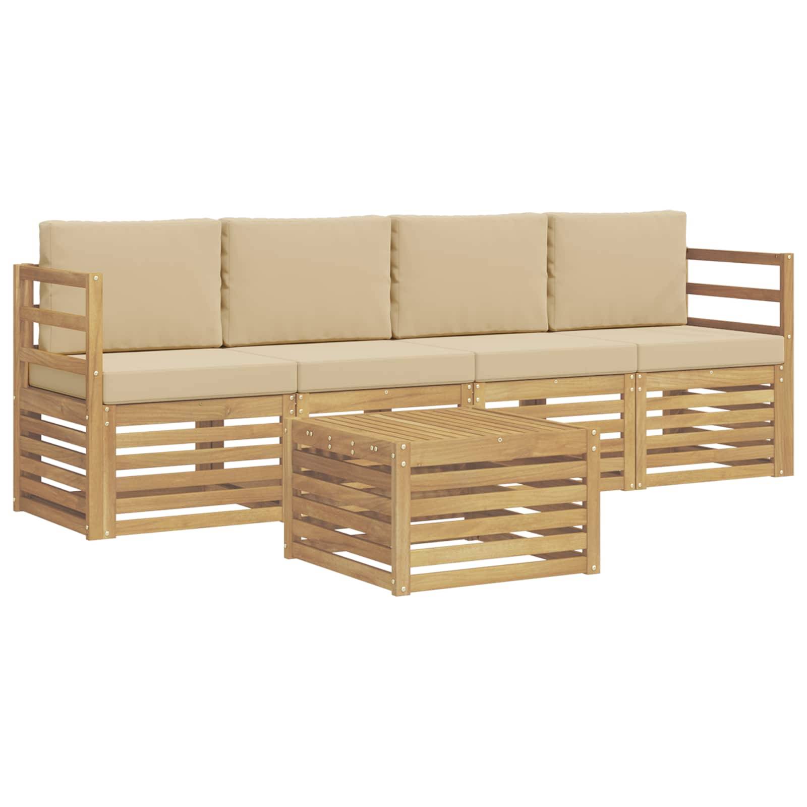 vidaXL Outdoor-Sofagarnitur mit Kissen 5 pcs Weiß und Beige Polyester