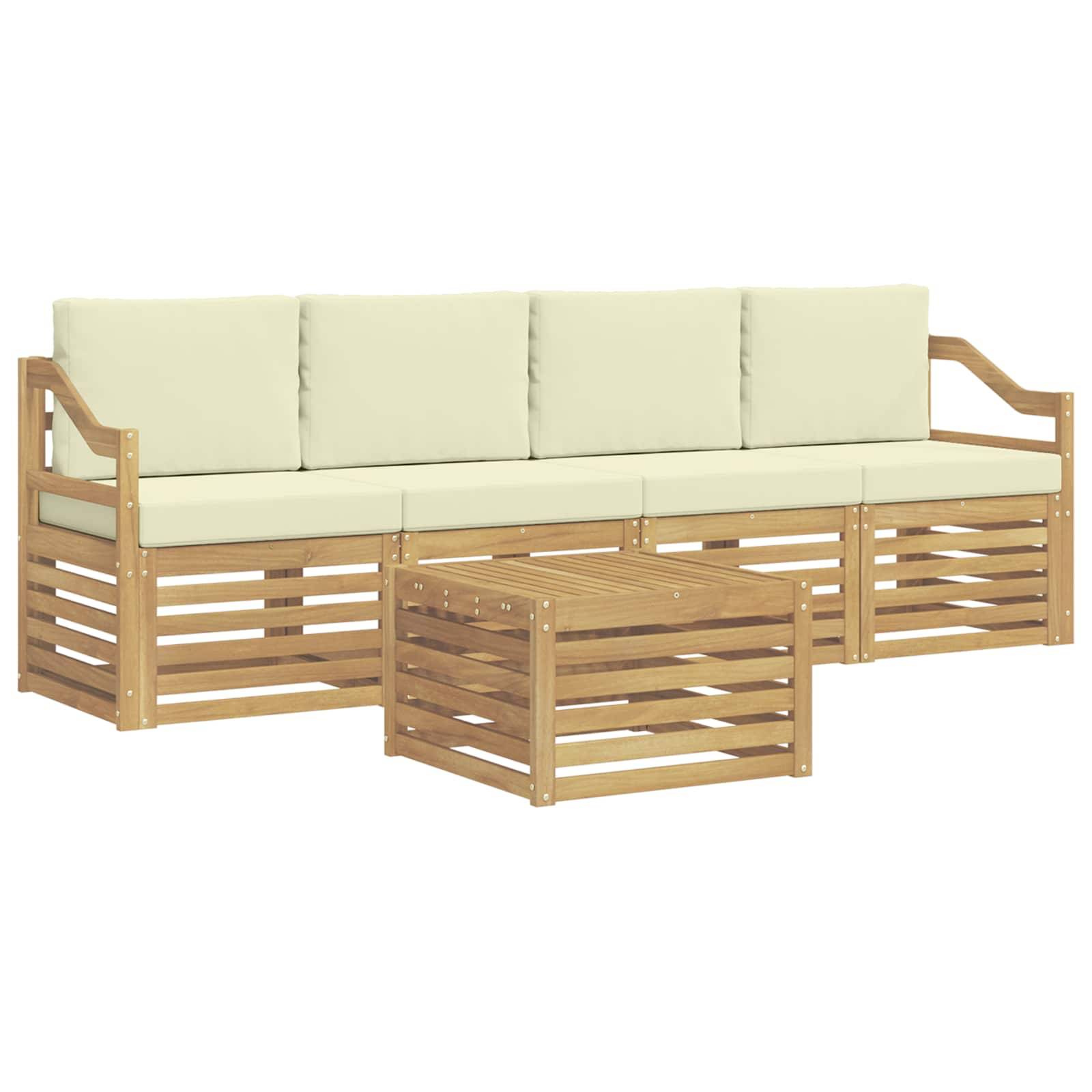 vidaXL Outdoor-Sofagarnitur mit Kissen 5 pcs Weiß und Creme Polyester