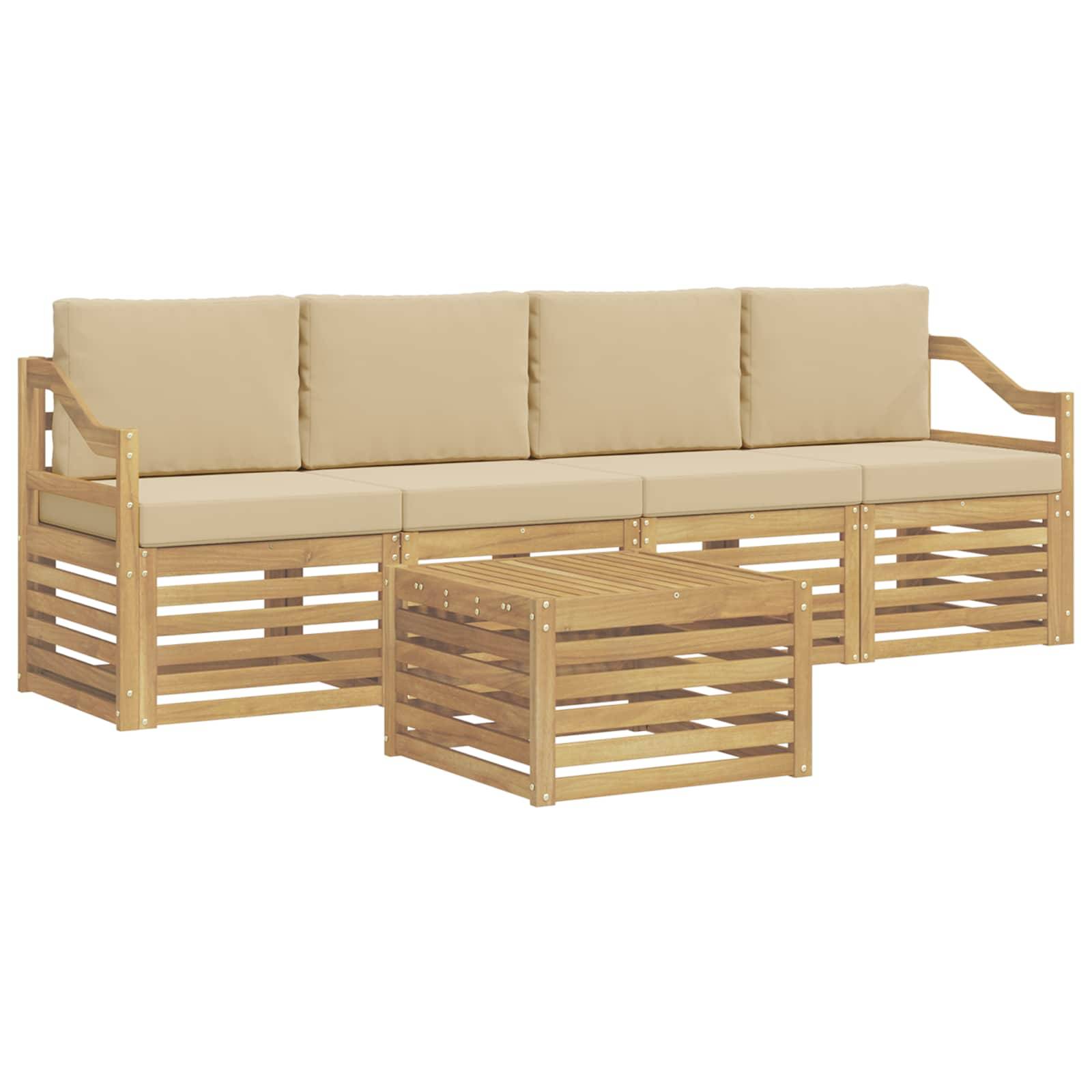 vidaXL Outdoor-Sofagarnitur mit Kissen 5 pcs Weiß und Beige Polyester