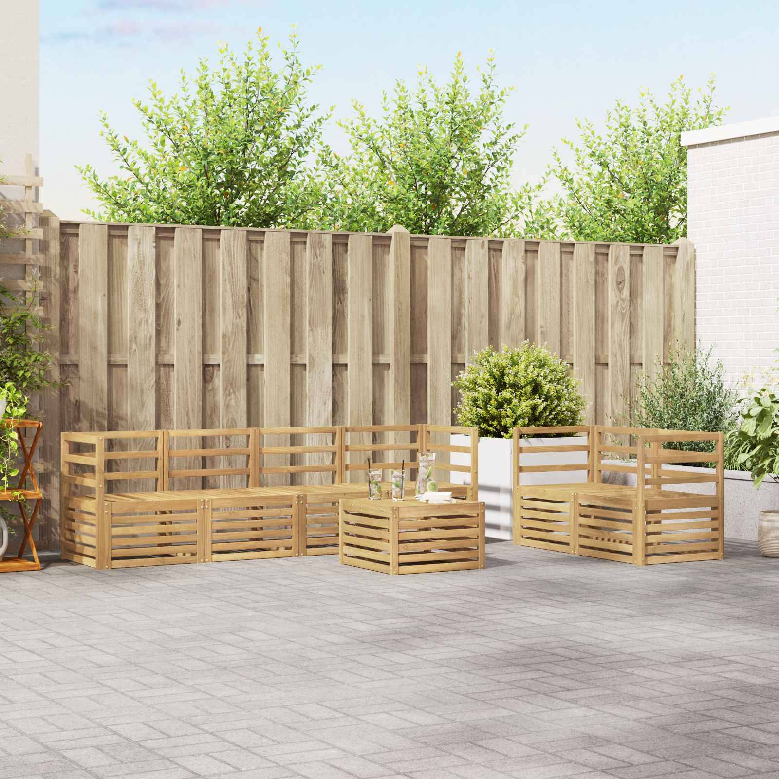 vidaXL Outdoor-Sofagarnitur 7 pcs Weiß Massivholz Akazie