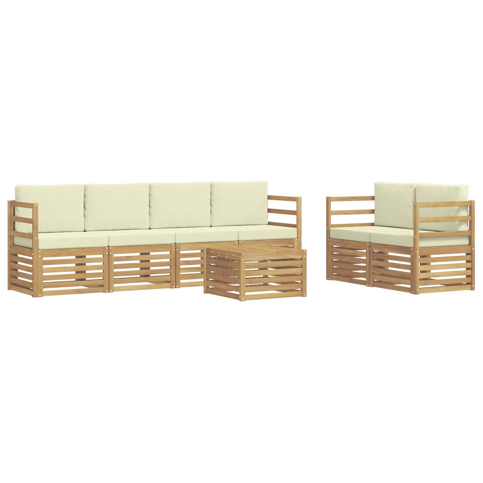 vidaXL Outdoor-Sofagarnitur mit Kissen 7 pcs Weiß und Creme Polyester