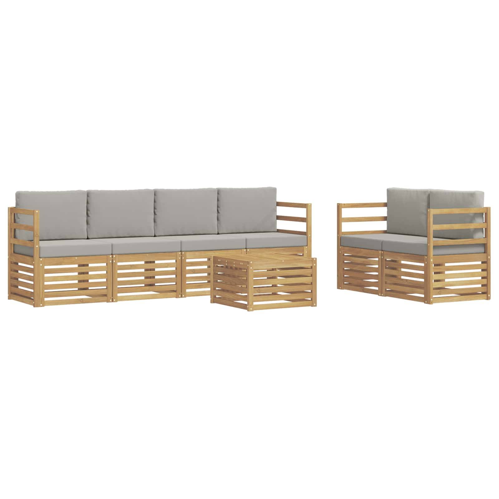 vidaXL Outdoor-Sofagarnitur 7 pcs Weiß und Hellgrau Polyester
