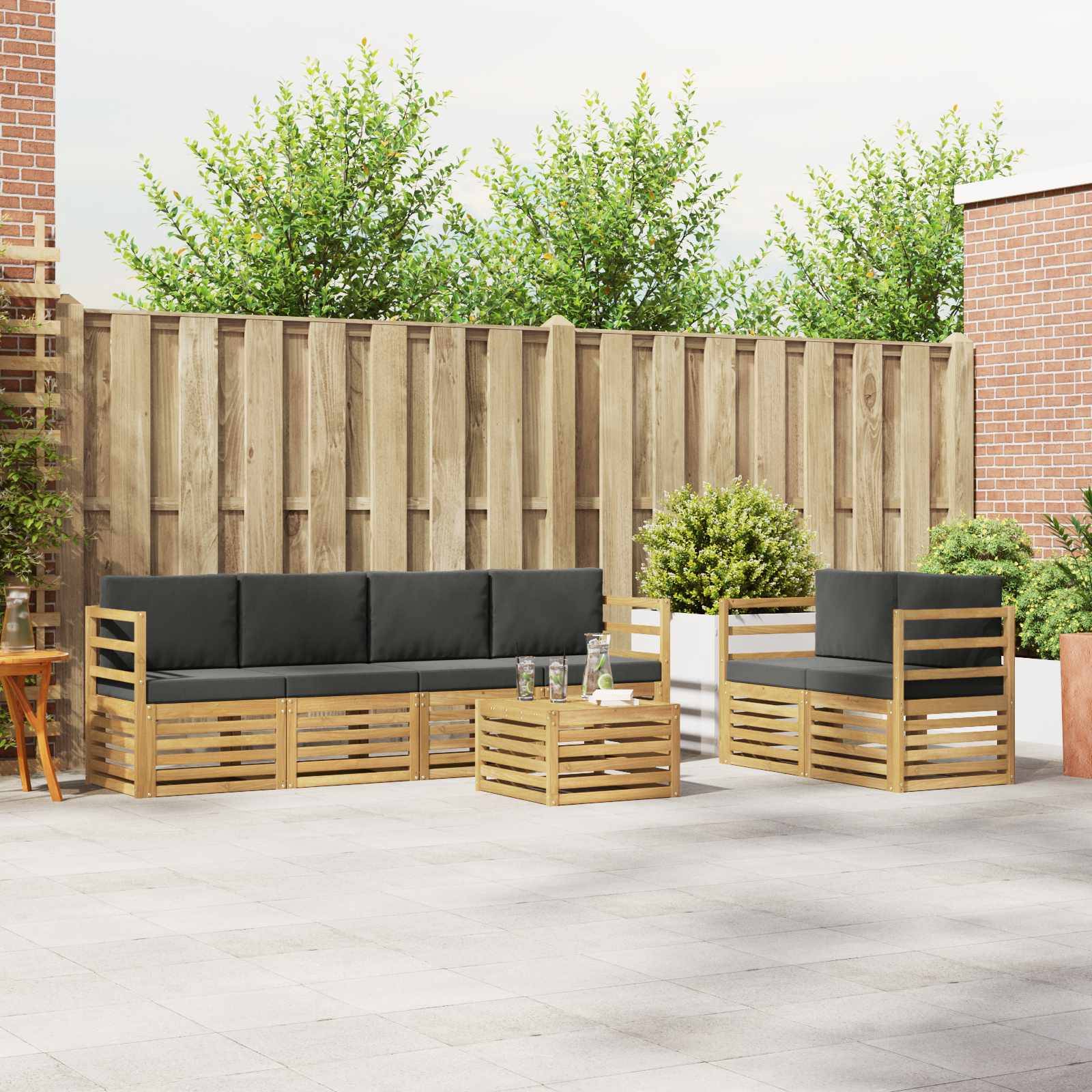 vidaXL Outdoor-Sofagarnitur 7 pcs Weiß und Anthrazit Polyester