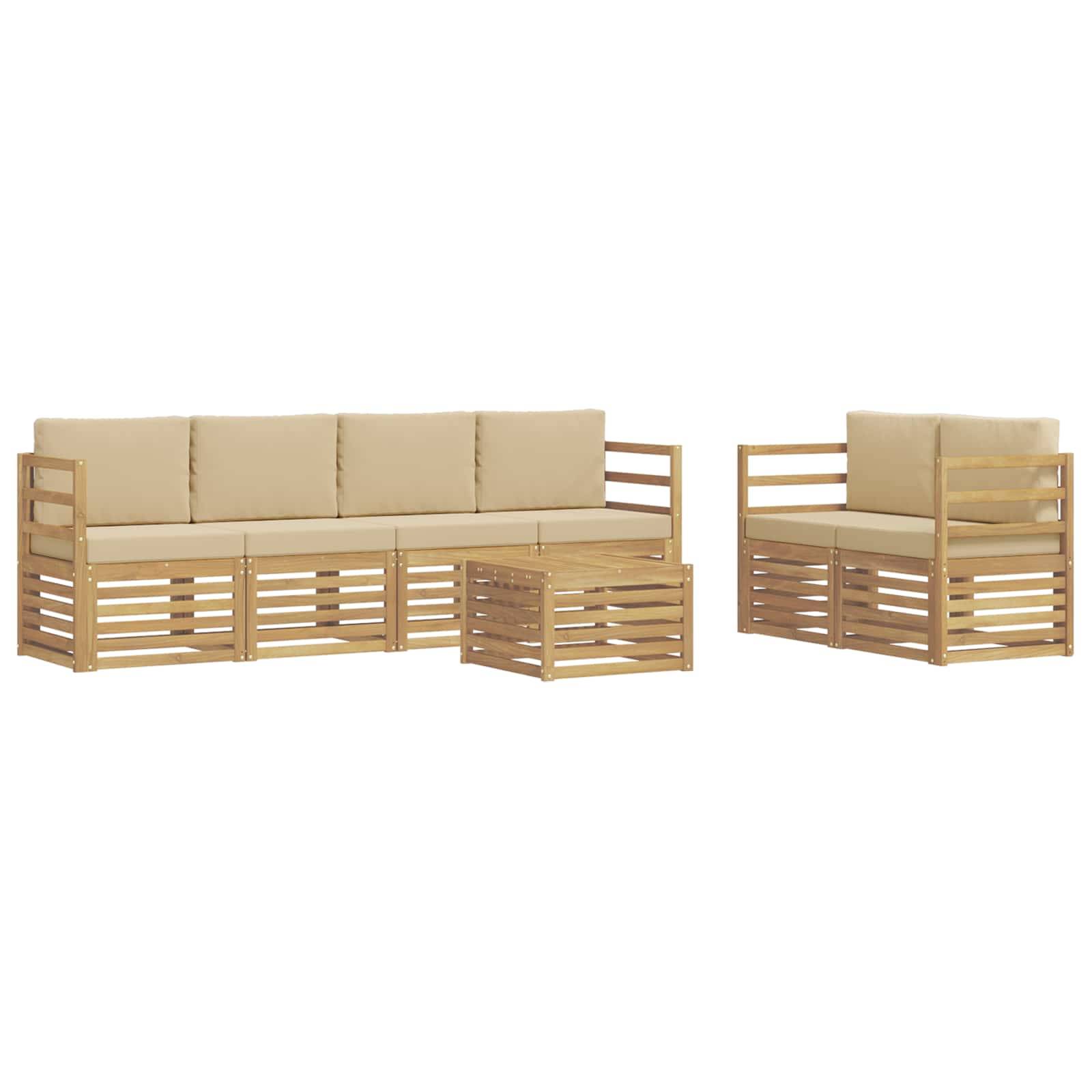 vidaXL Outdoor-Sofagarnitur mit Kissen 7 pcs Weiß und Beige Polyester