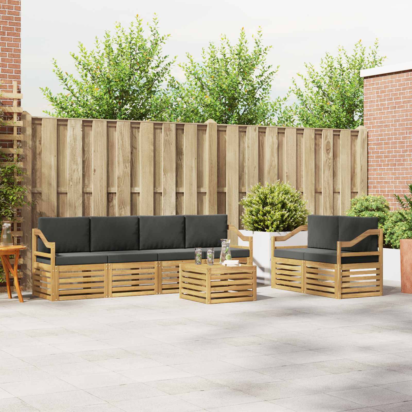 vidaXL Outdoor-Sofagarnitur 7 pcs Weiß und Anthrazit Polyester