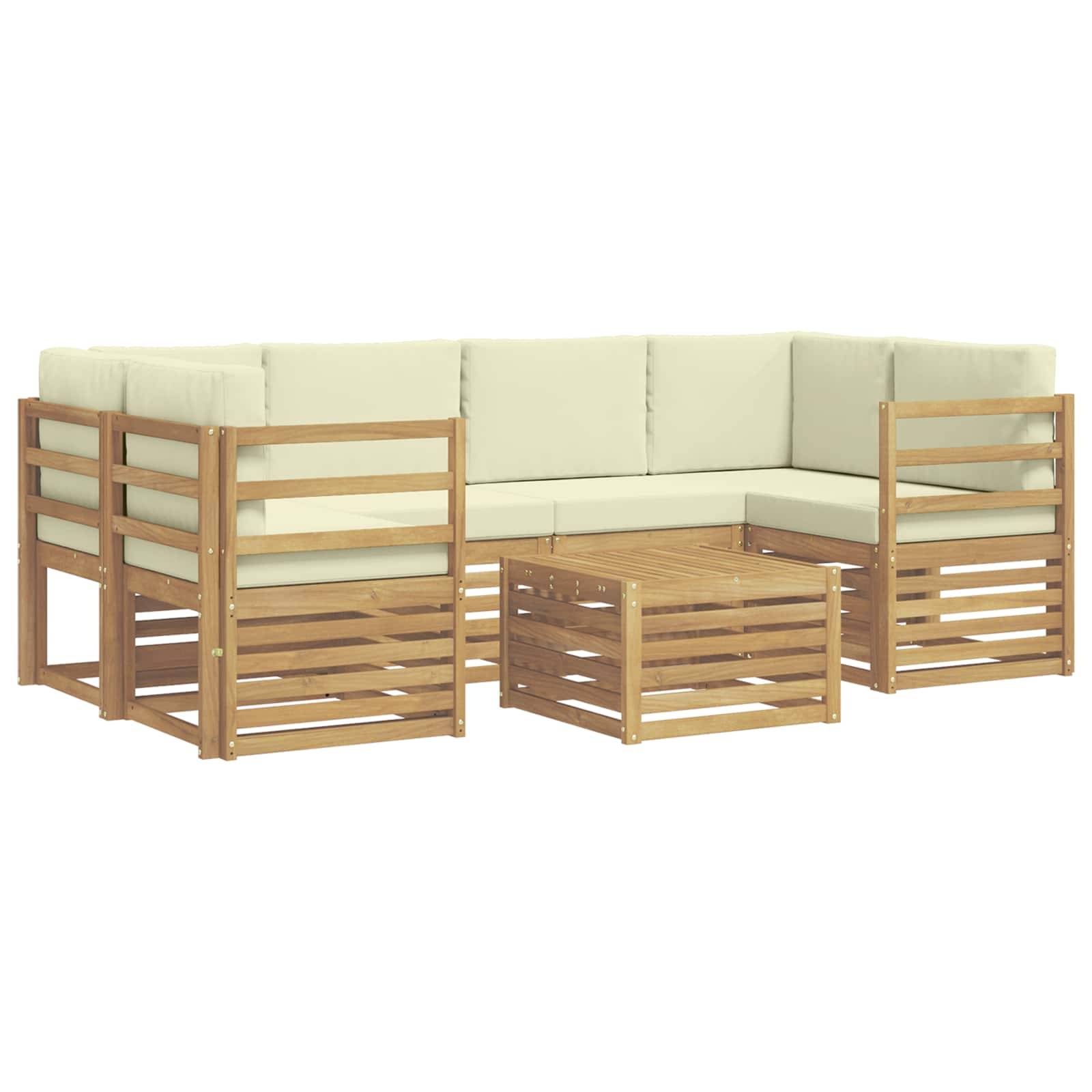 vidaXL Outdoor-Sofagarnitur mit Kissen 7 pcs Weiß und Creme Polyester