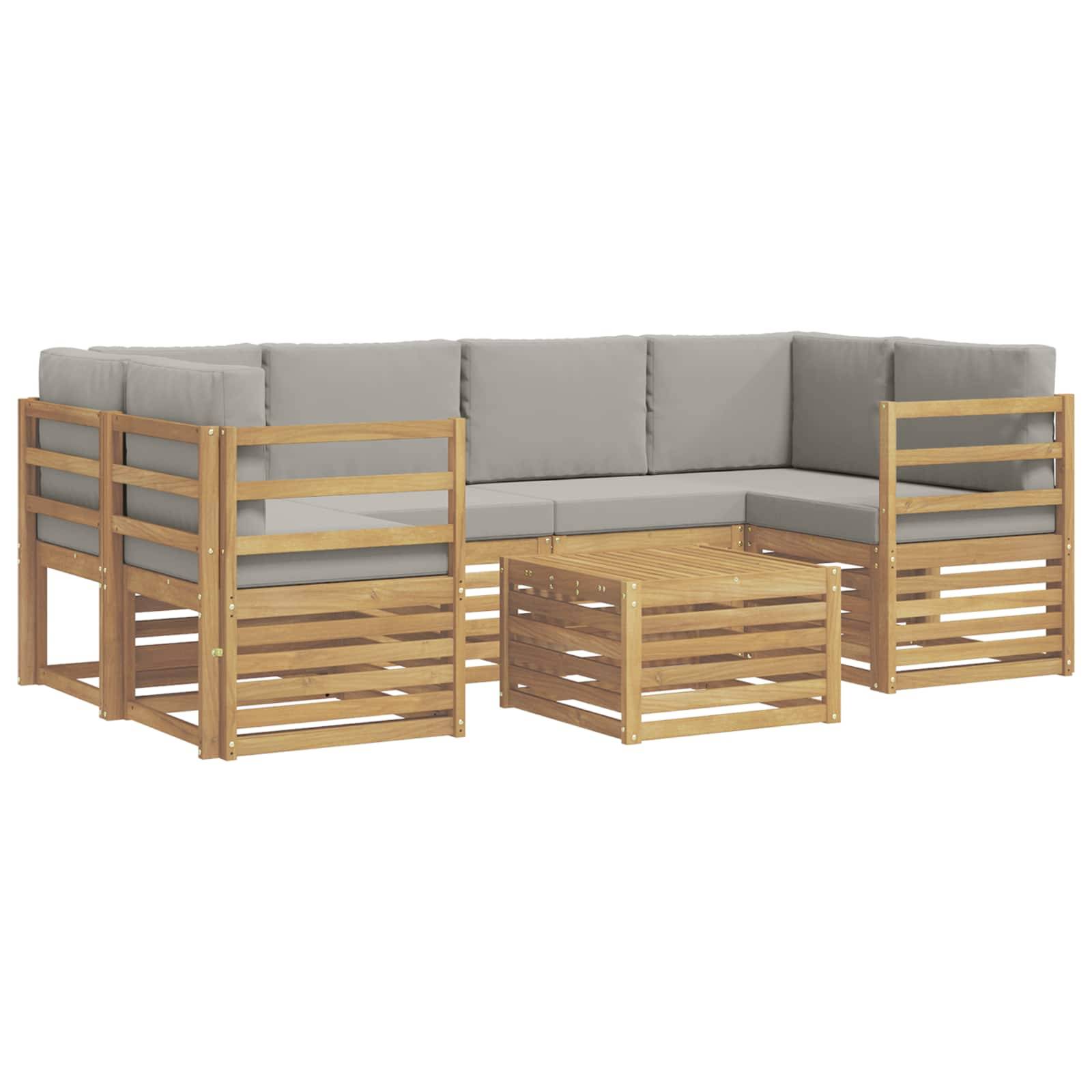 vidaXL Outdoor-Sofagarnitur 7 pcs Weiß und Hellgrau Polyester