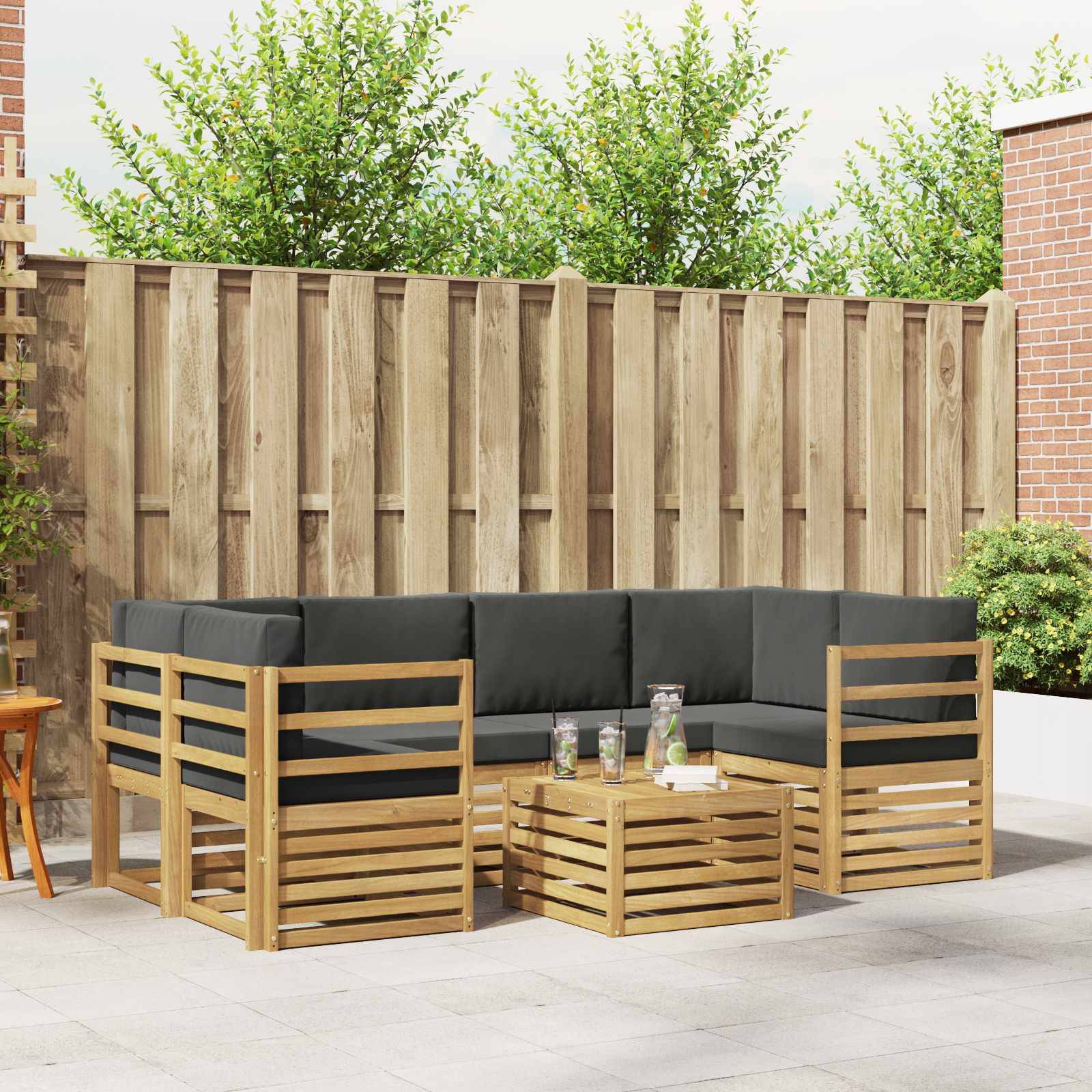 vidaXL Outdoor-Sofagarnitur 7 pcs Weiß und Anthrazit Polyester