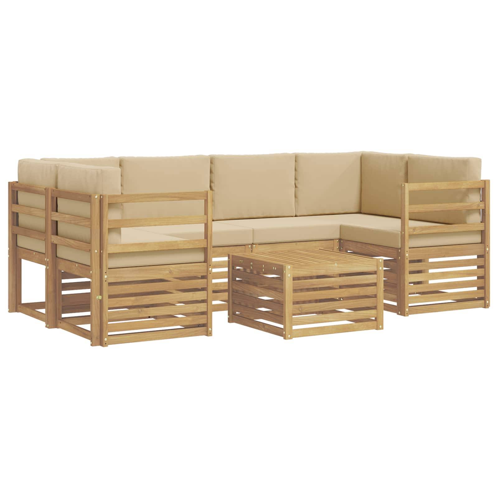 vidaXL Outdoor-Sofagarnitur mit Kissen 7 pcs Weiß und Beige Polyester
