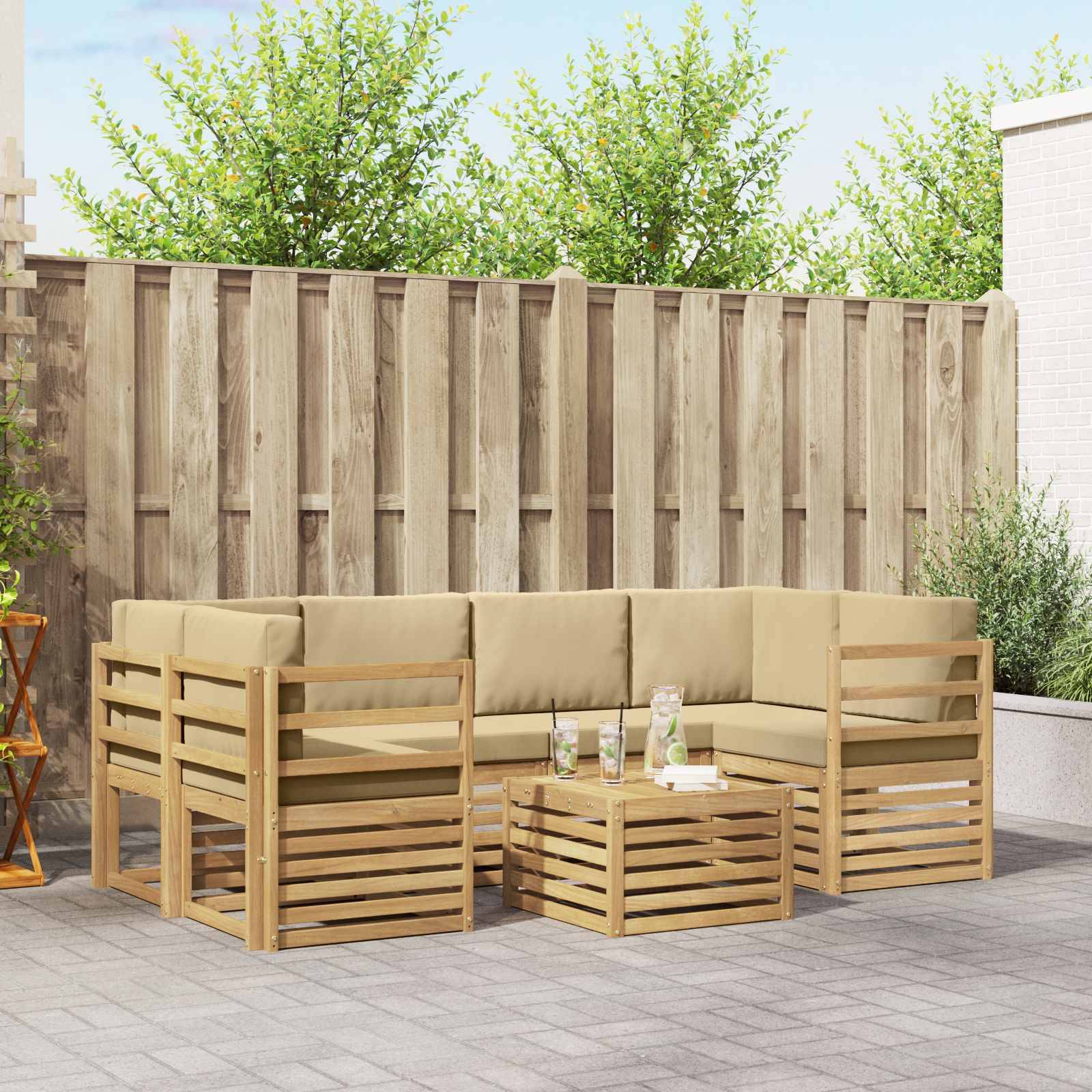 vidaXL Outdoor-Sofagarnitur mit Kissen 7 pcs Weiß und Beige Polyester