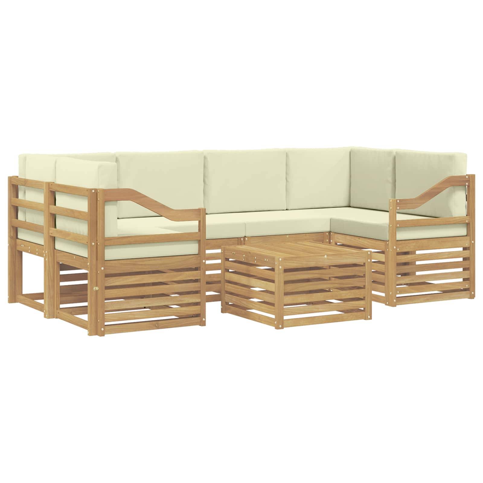 vidaXL Outdoor-Sofagarnitur mit Kissen 7 pcs Weiß und Creme Polyester