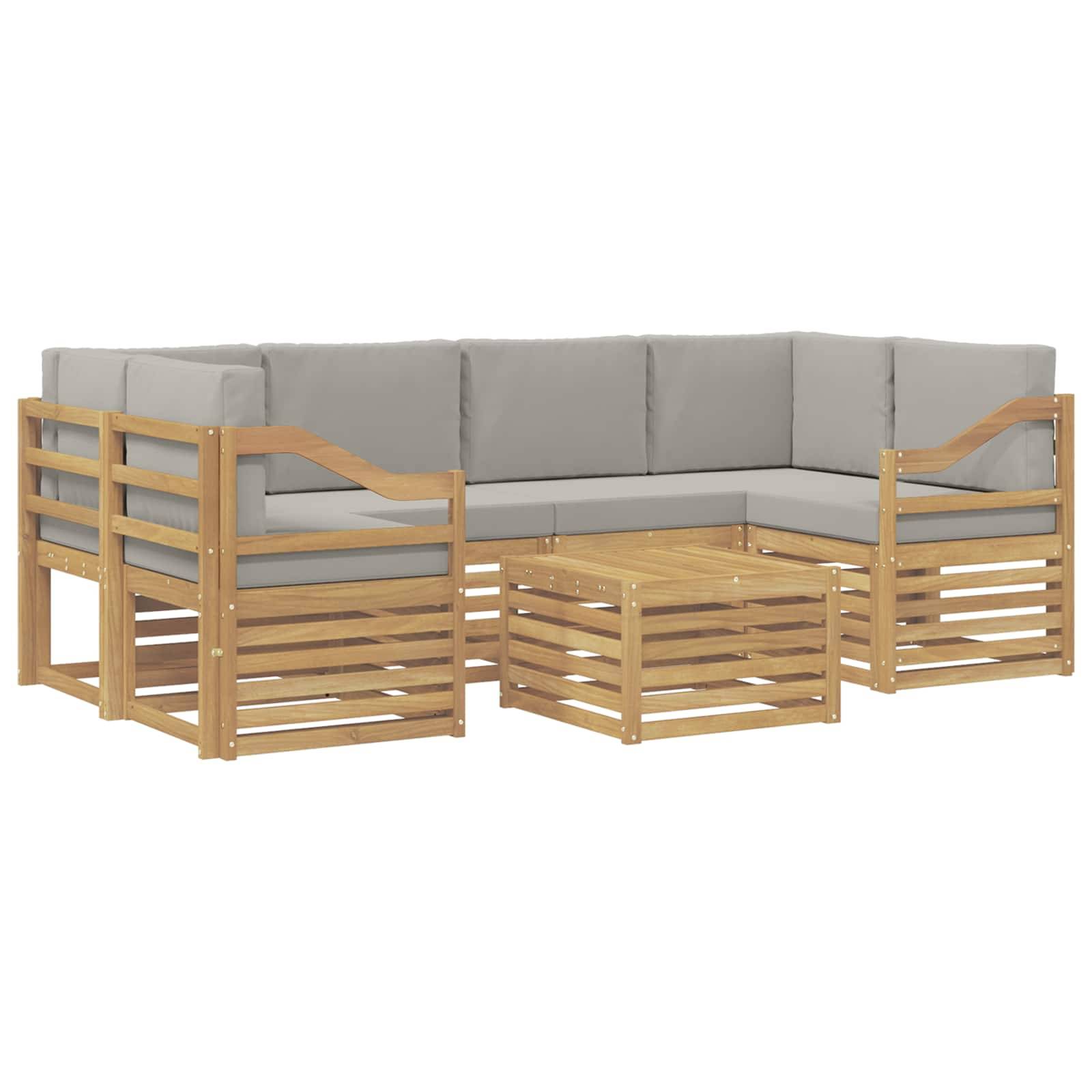 vidaXL Outdoor-Sofagarnitur 7 pcs Weiß und Hellgrau Polyester