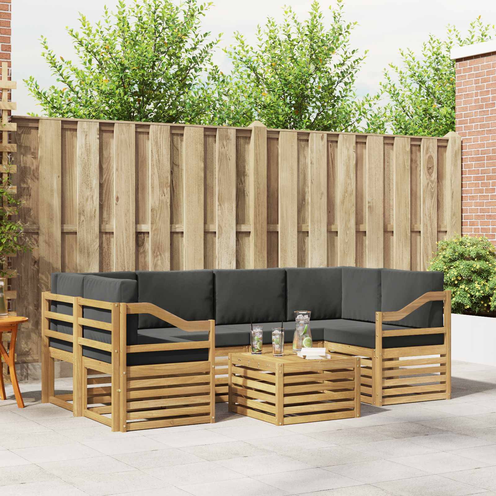vidaXL Outdoor-Sofagarnitur 7 pcs Weiß und Anthrazit Polyester