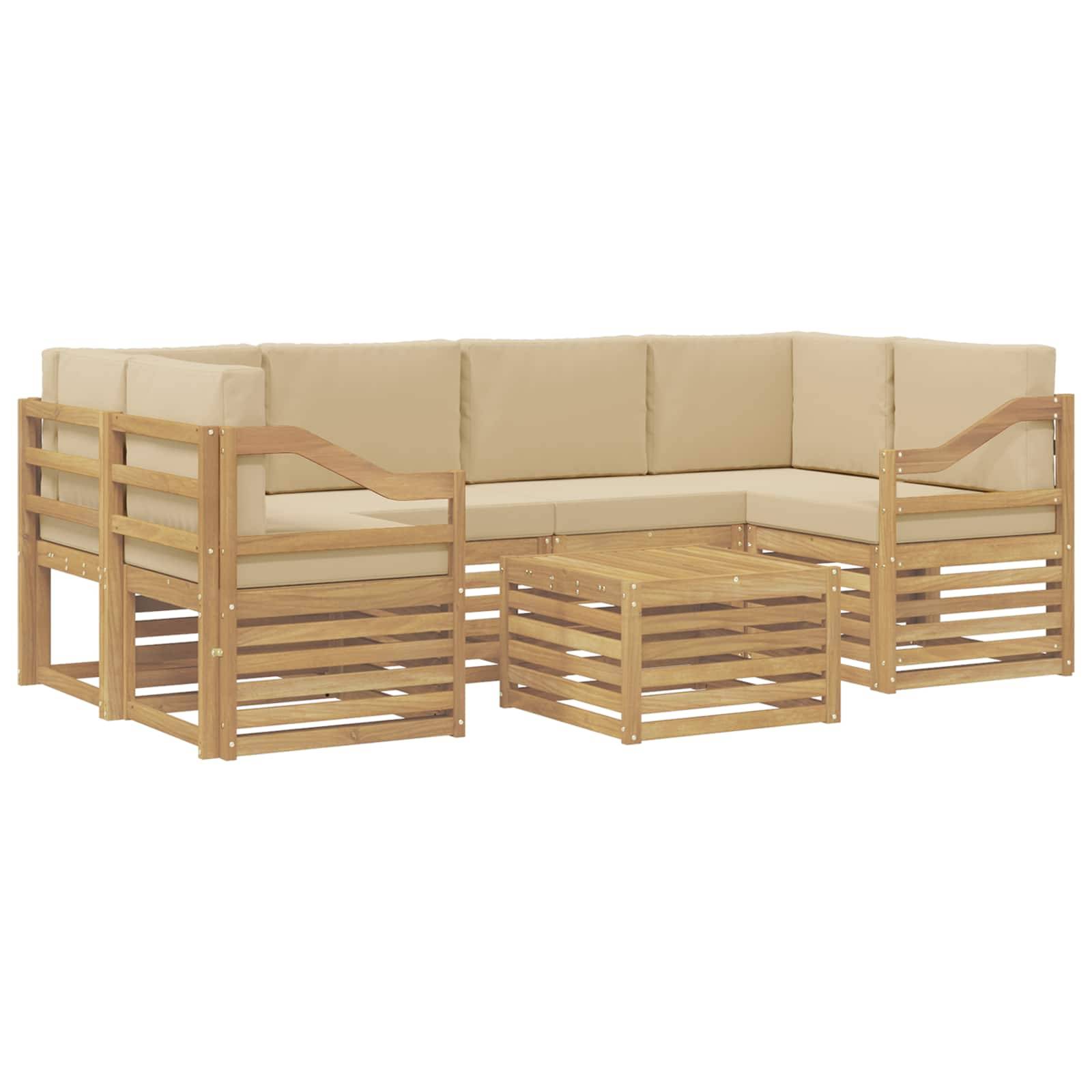 vidaXL Outdoor-Sofagarnitur mit Kissen 7 pcs Weiß und Beige Polyester