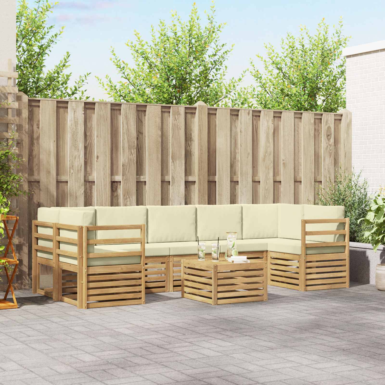 vidaXL Outdoor-Sofagarnitur mit Kissen 8 pcs Weiß und Creme Polyester