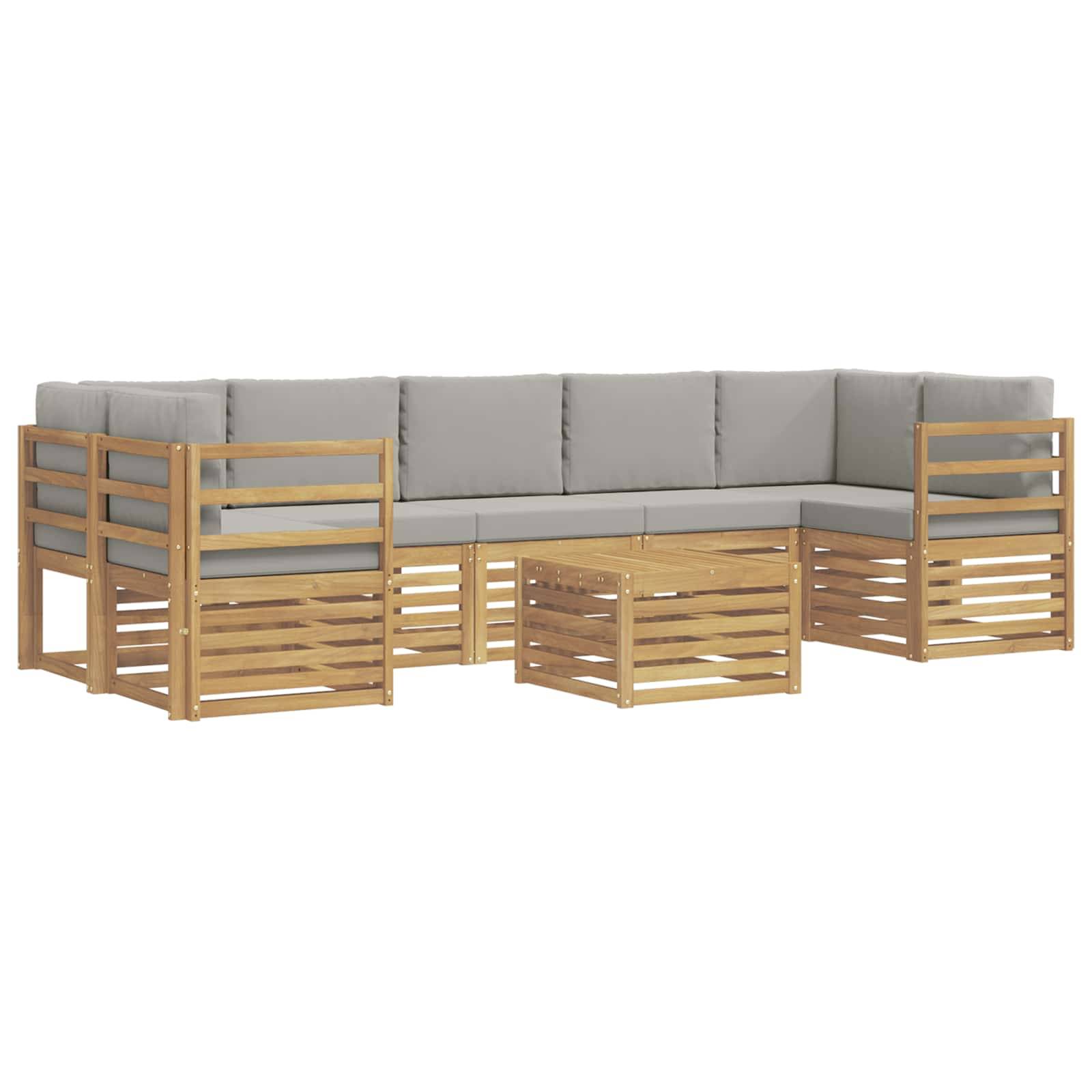 vidaXL Outdoor-Sofagarnitur 8 pcs Weiß und Hellgrau Polyester
