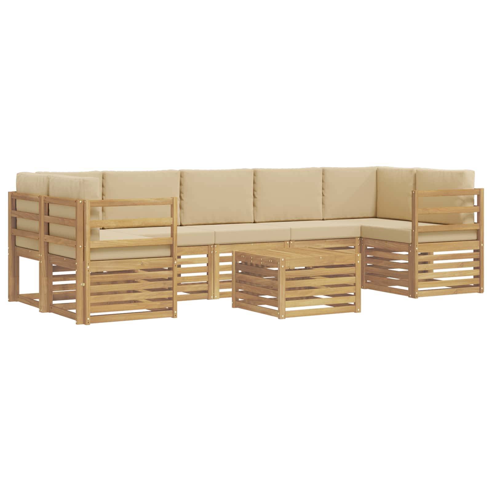 vidaXL Outdoor-Sofagarnitur mit Kissen 8 pcs Weiß und Beige Polyester