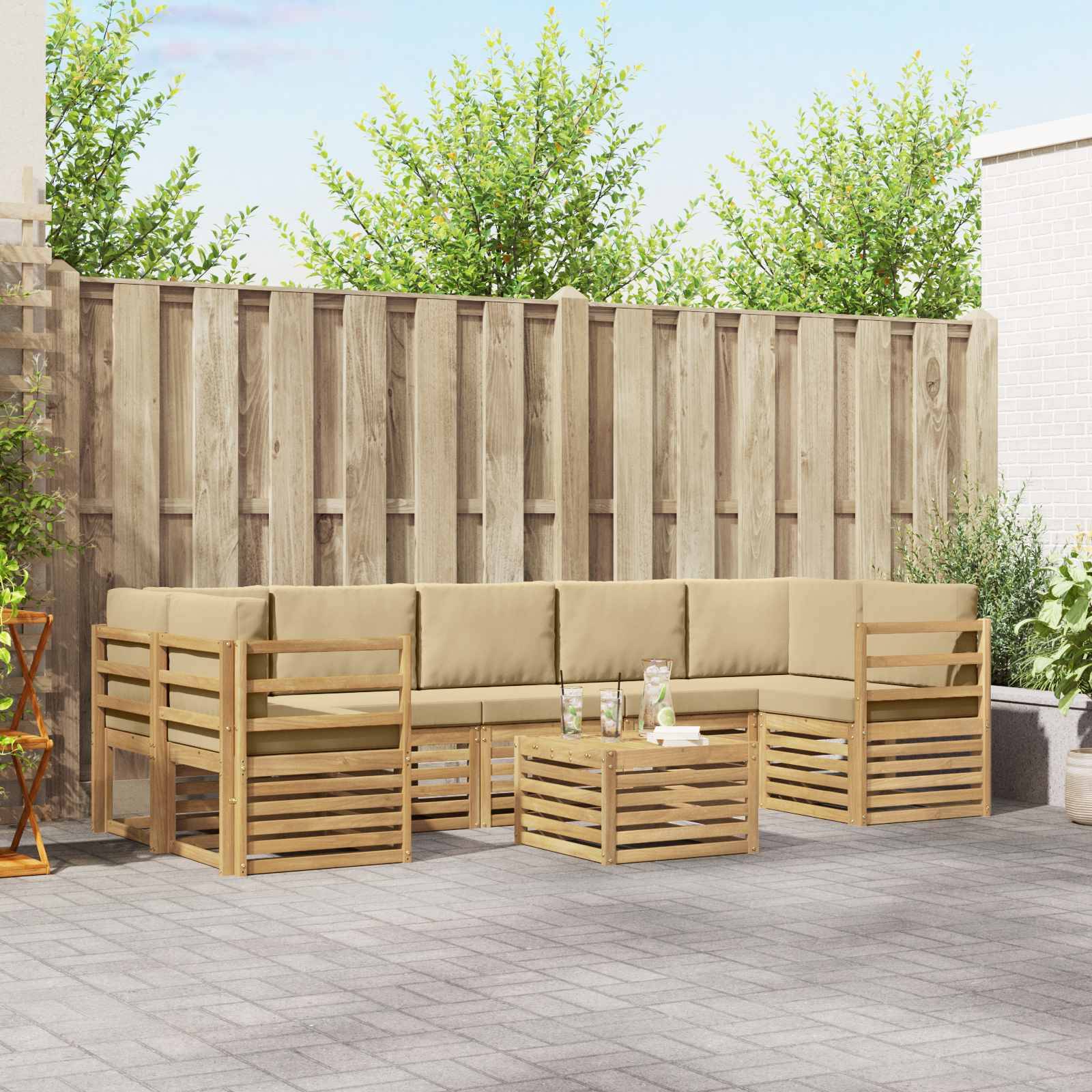 vidaXL Outdoor-Sofagarnitur mit Kissen 8 pcs Weiß und Beige Polyester