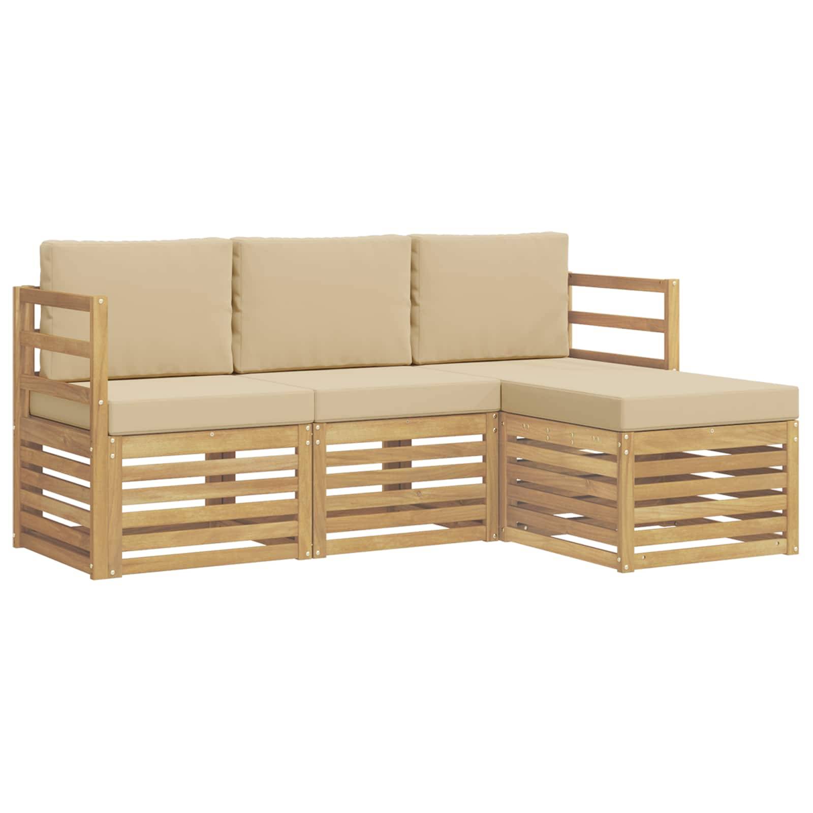 vidaXL Outdoor-Sofagarnitur mit Kissen 4 pcs Weiß und Beige Polyester
