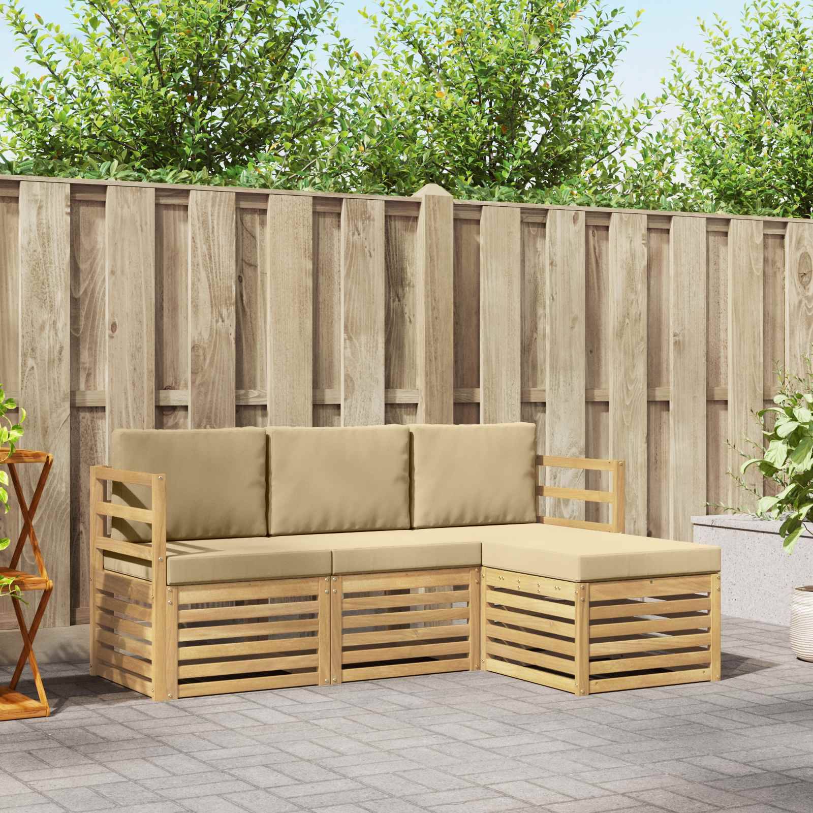 vidaXL Outdoor-Sofagarnitur mit Kissen 4 pcs Weiß und Beige Polyester