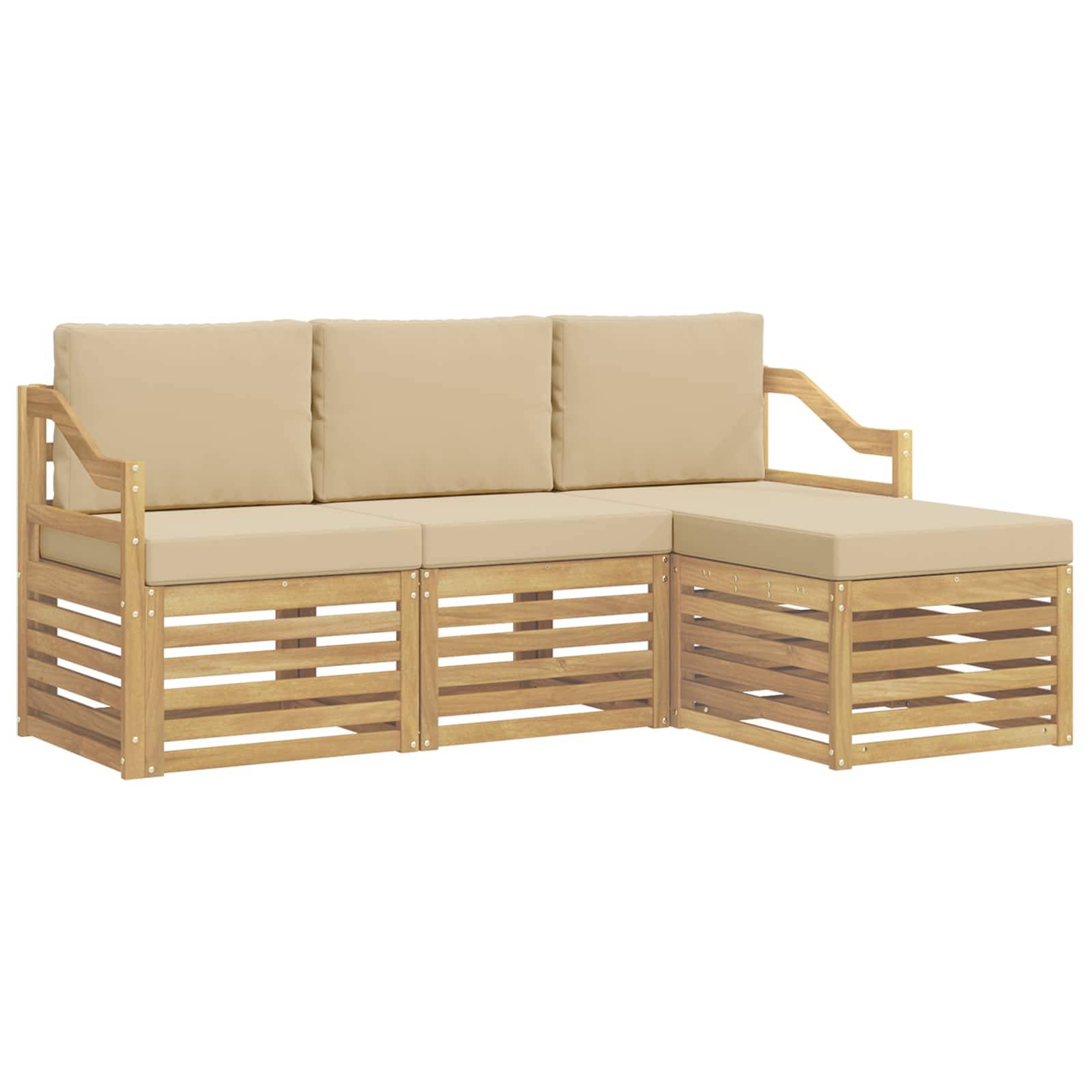vidaXL Outdoor-Sofagarnitur mit Kissen 4 pcs Weiß und Beige Polyester