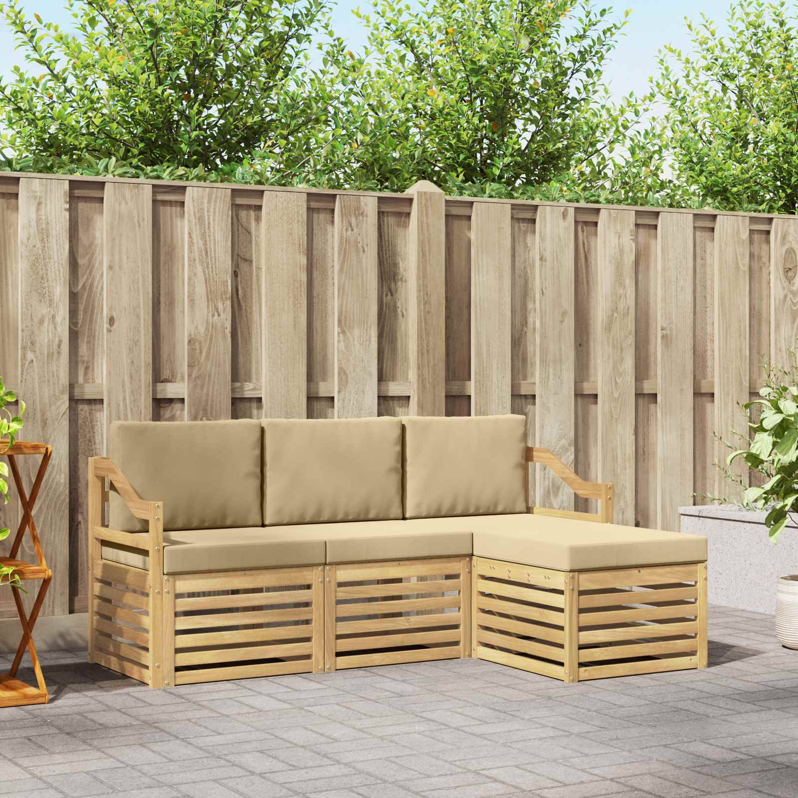 vidaXL Outdoor-Sofagarnitur mit Kissen 4 pcs Weiß und Beige Polyester