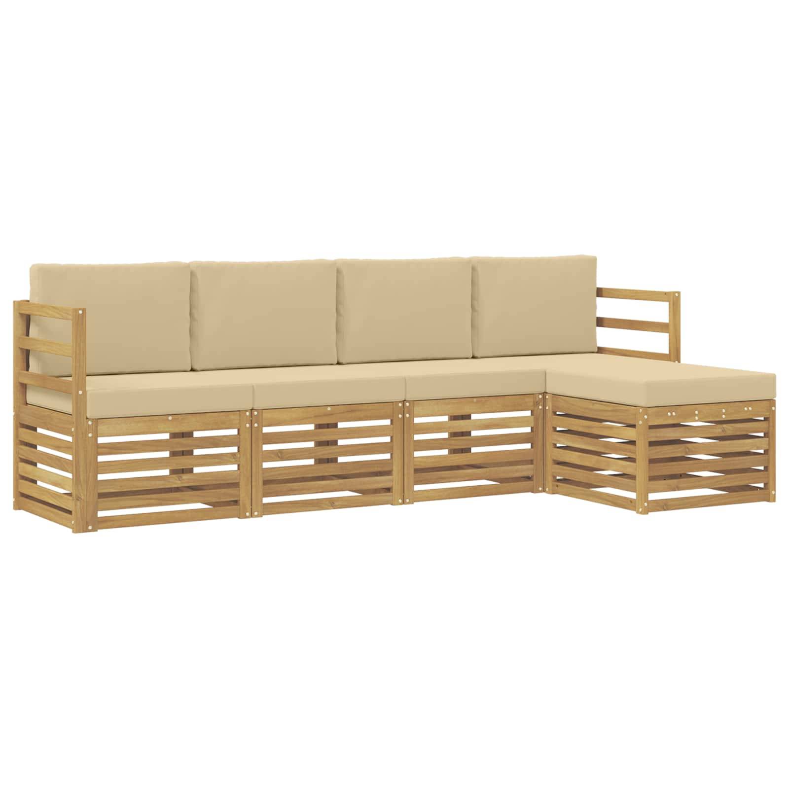 vidaXL Outdoor-Sofagarnitur mit Kissen 5 pcs Weiß und Beige Polyester