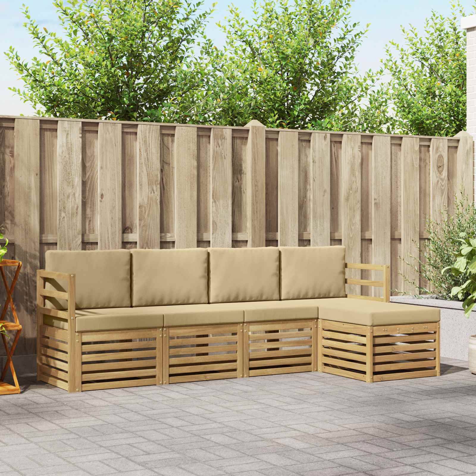 vidaXL Outdoor-Sofagarnitur mit Kissen 5 pcs Weiß und Beige Polyester