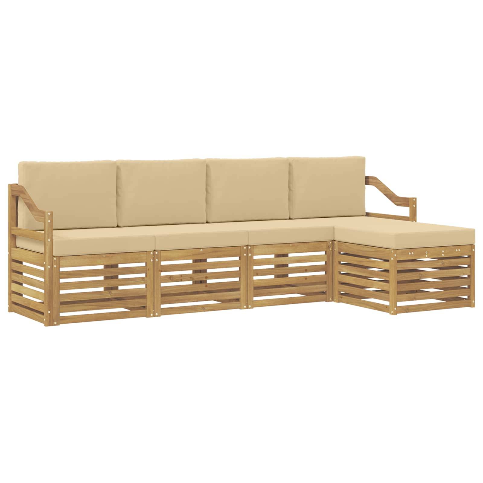 vidaXL Outdoor-Sofagarnitur mit Kissen 5 pcs Weiß und Beige Polyester