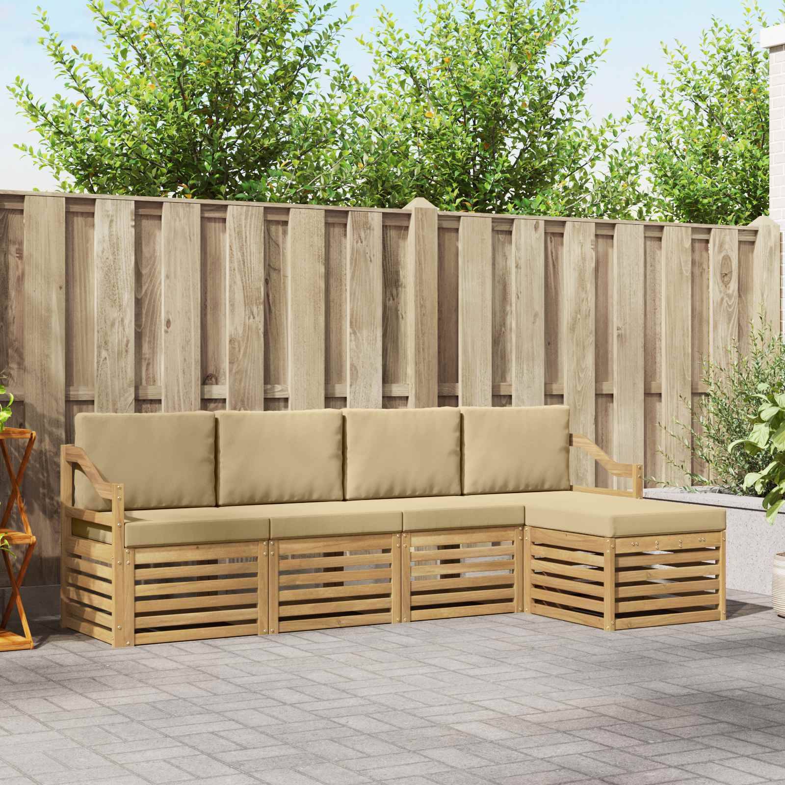 vidaXL Outdoor-Sofagarnitur mit Kissen 5 pcs Weiß und Beige Polyester