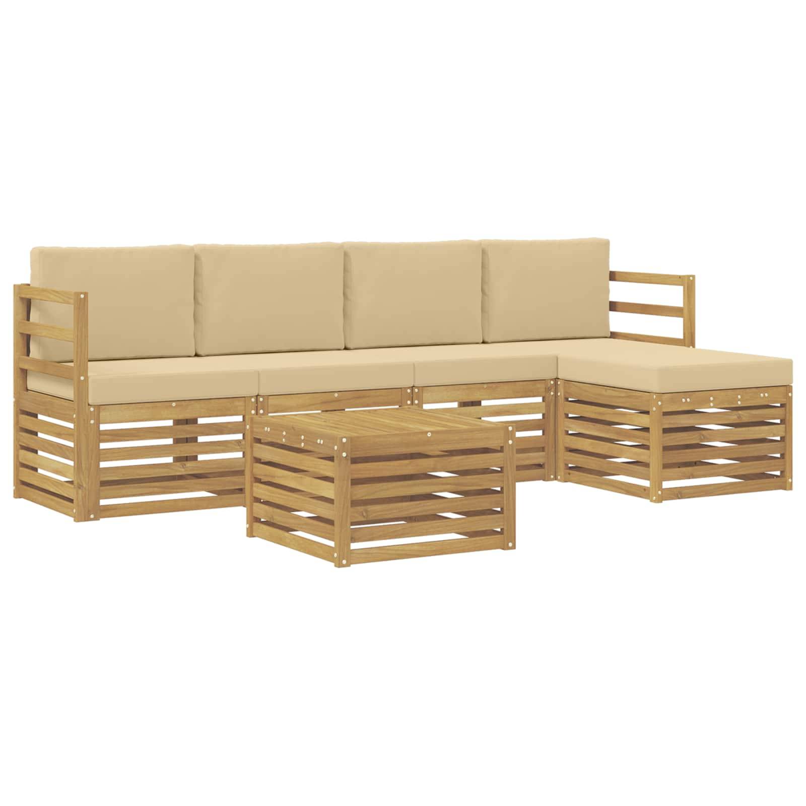 vidaXL Outdoor-Sofagarnitur mit Kissen 6 pcs Weiß und Beige Polyester