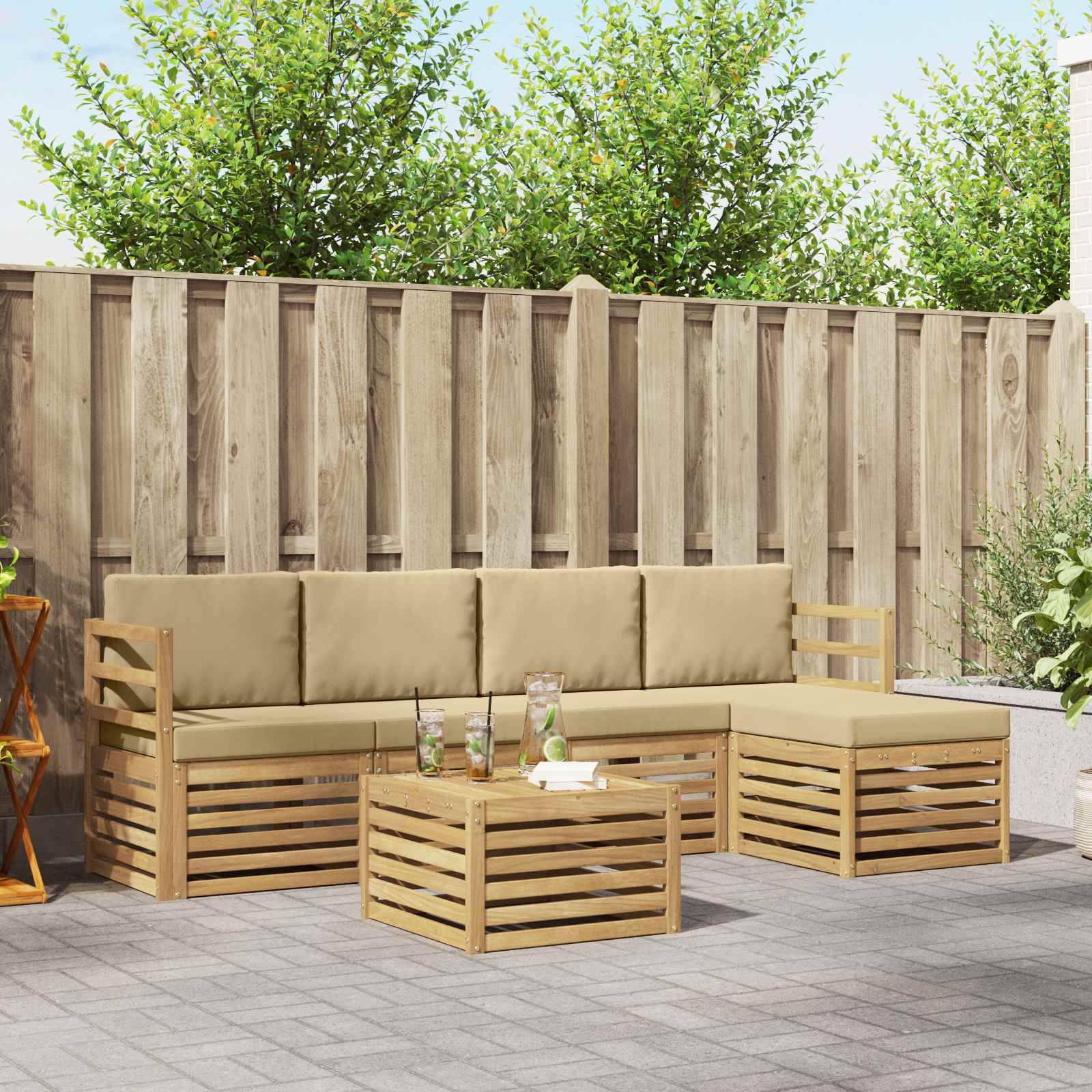 vidaXL Outdoor-Sofagarnitur mit Kissen 6 pcs Weiß und Beige Polyester
