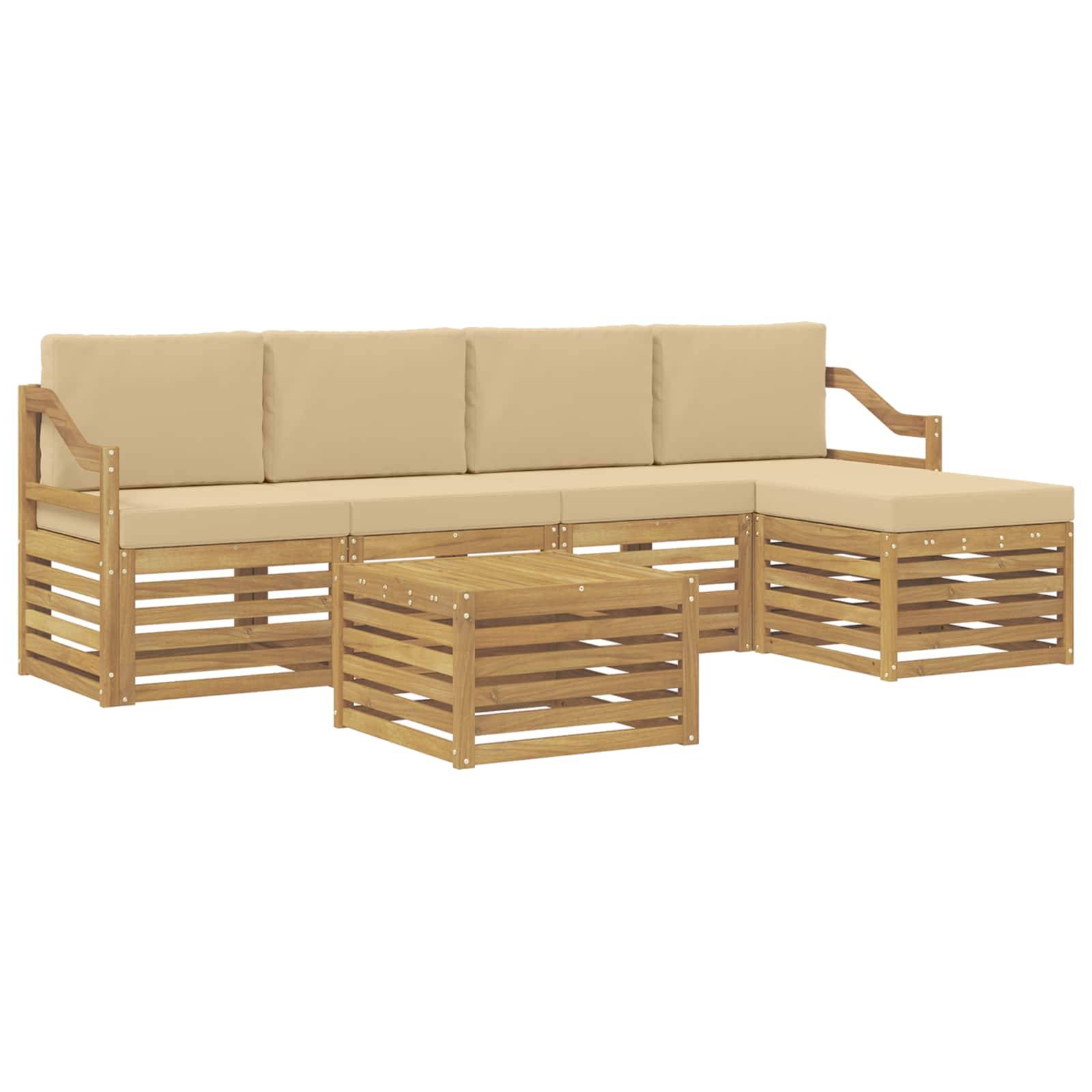 vidaXL Outdoor-Sofagarnitur mit Kissen 6 pcs Weiß und Beige Polyester