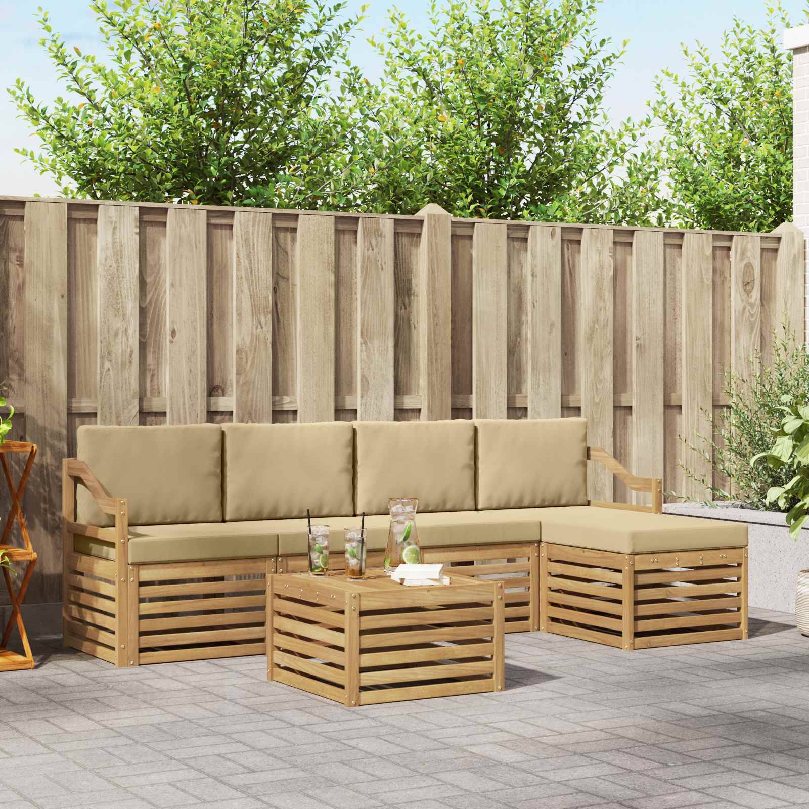 vidaXL Outdoor-Sofagarnitur mit Kissen 6 pcs Weiß und Beige Polyester