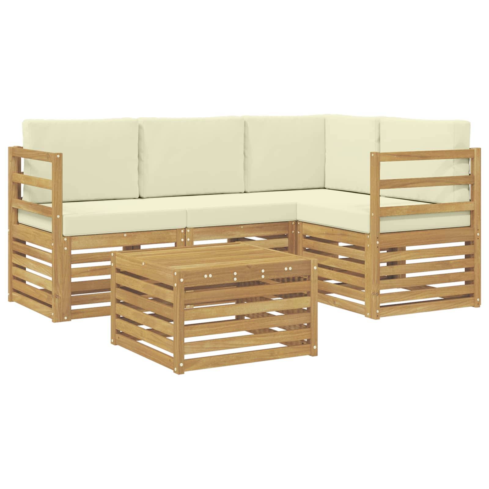 vidaXL Outdoor-Sofagarnitur mit Kissen 5 pcs Weiß und Creme Polyester