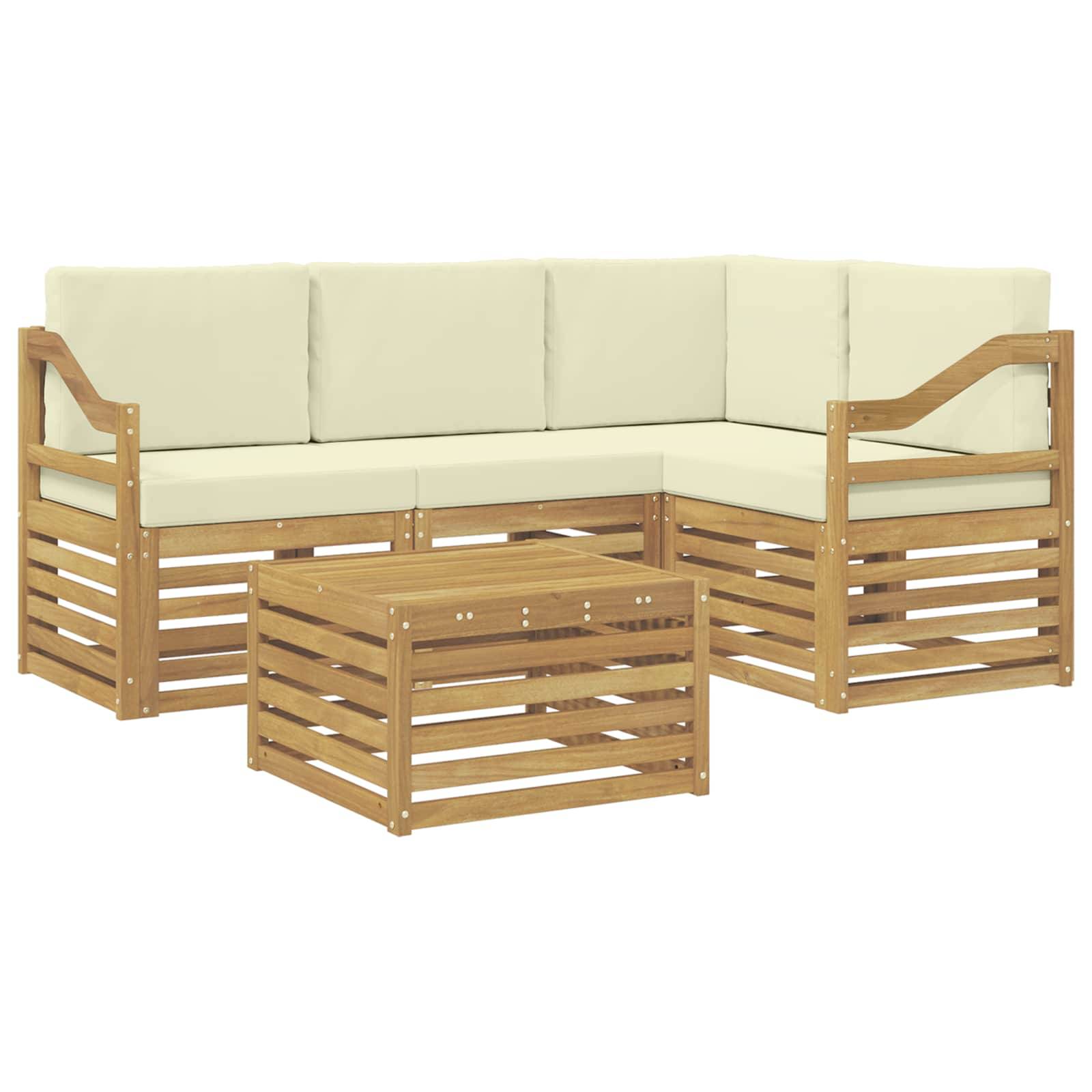 vidaXL Outdoor-Sofagarnitur mit Kissen 5 pcs Weiß und Creme Polyester