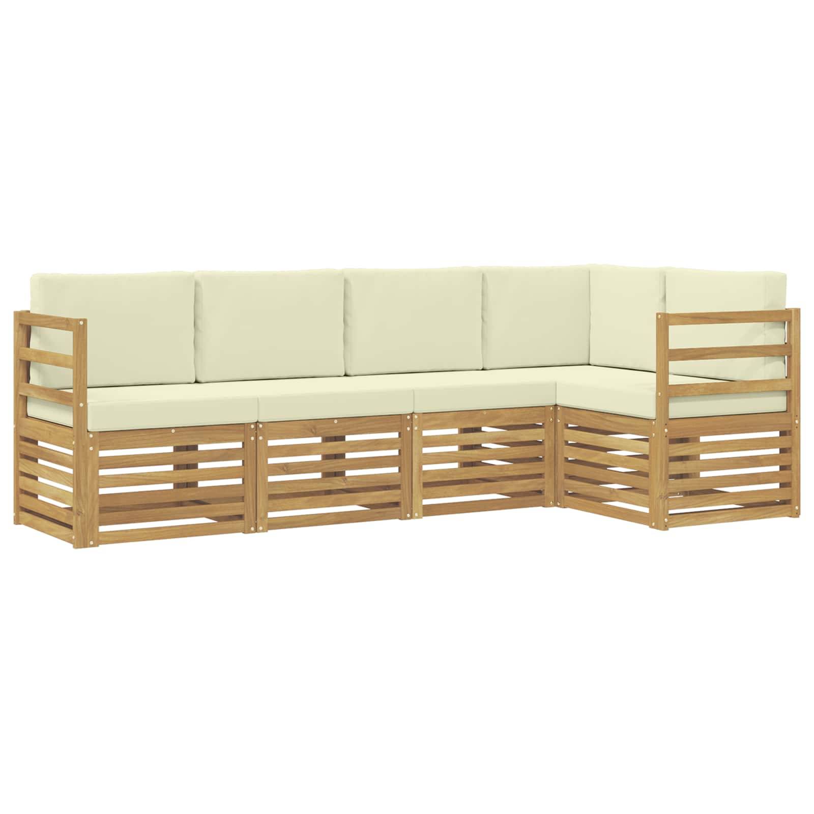 vidaXL Ecksofa Set mit Kissen 5 pcs Weiß und Creme Massivholz Akazie