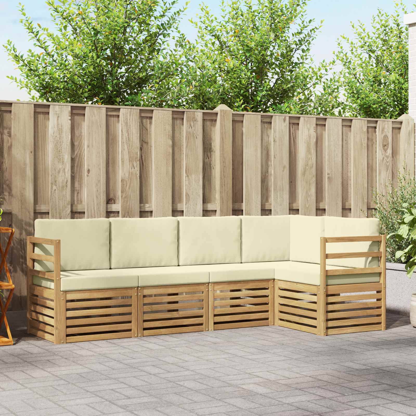 vidaXL Ecksofa Set mit Kissen 5 pcs Weiß und Creme Massivholz Akazie