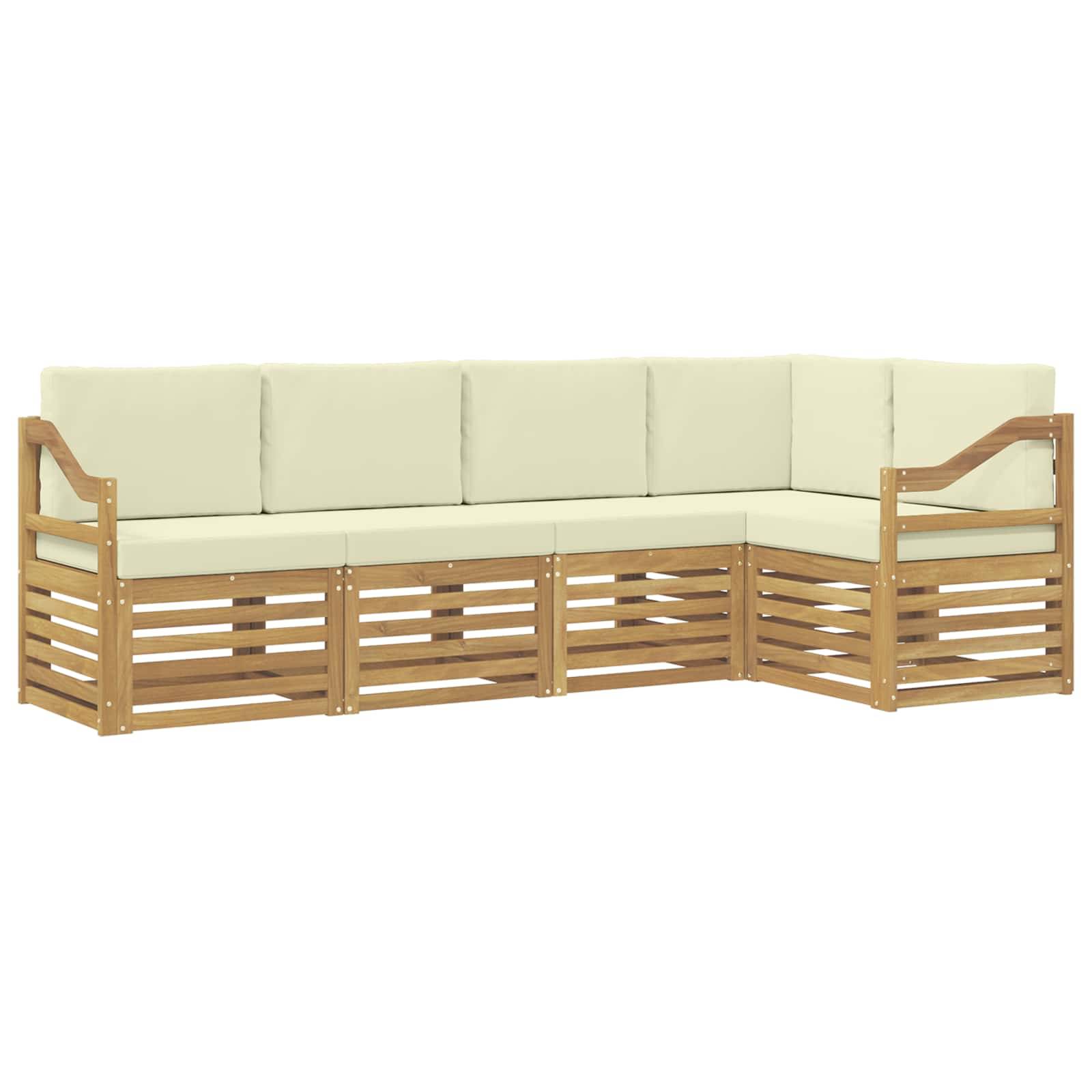 vidaXL Ecksofa Set mit Kissen 5 pcs Weiß und Creme Massivholz Akazie