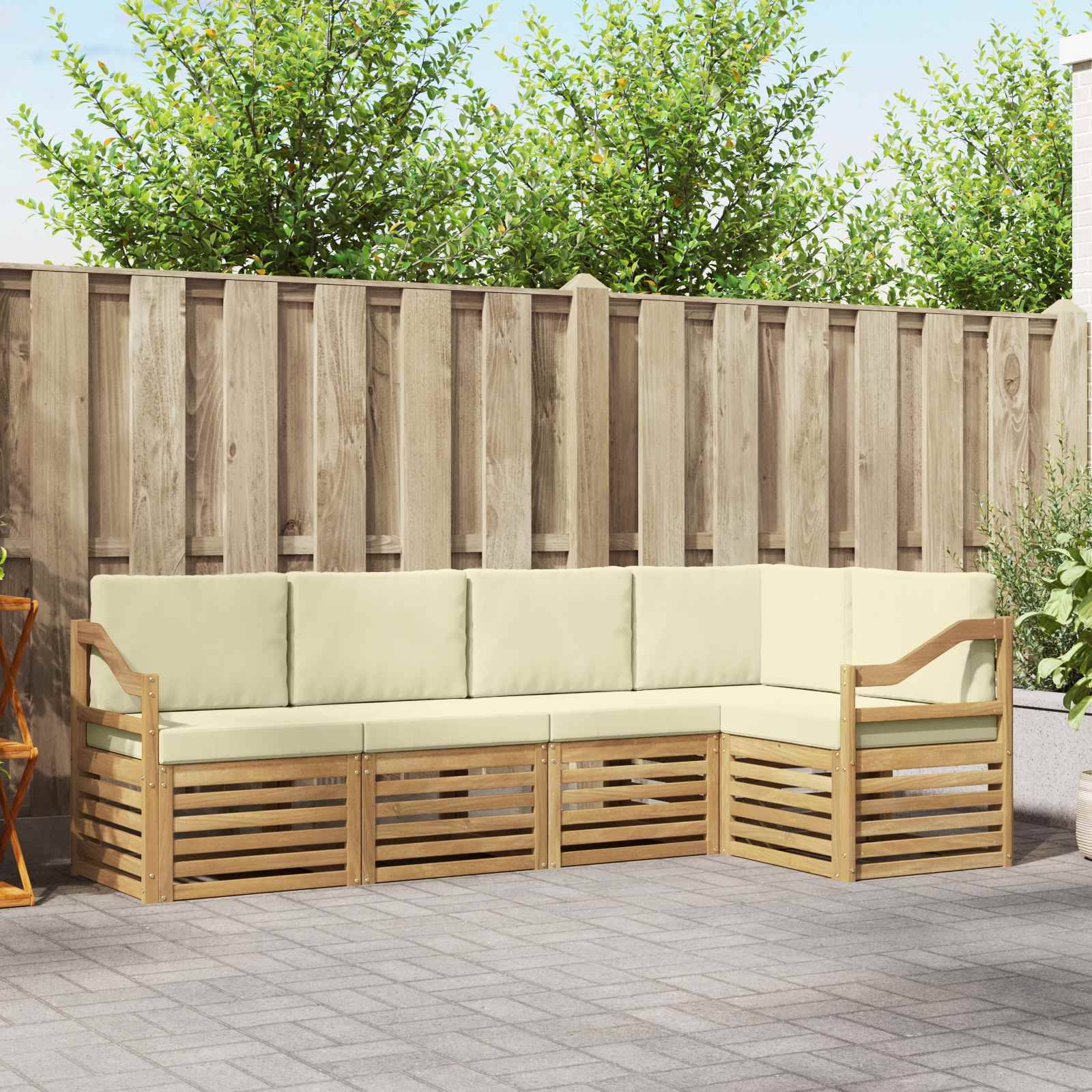 vidaXL Ecksofa Set mit Kissen 5 pcs Weiß und Creme Massivholz Akazie