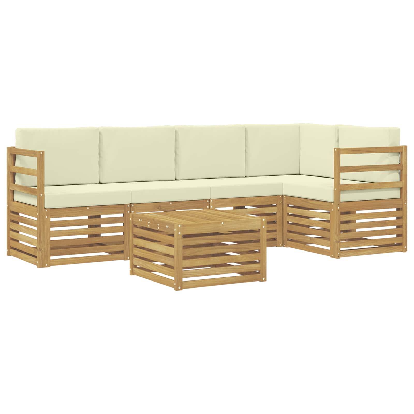 vidaXL Ecksofa Set mit Kissen 6 pcs Weiß und Creme Massivholz Akazie
